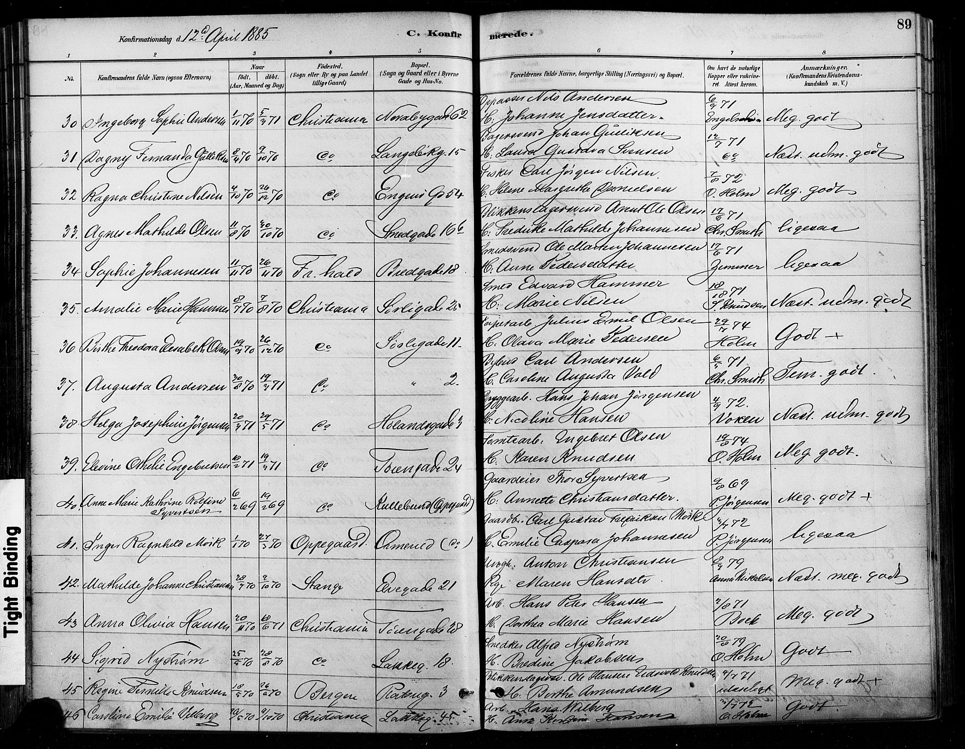 Grønland prestekontor Kirkebøker, SAO/A-10848/F/Fa/L0008: Parish register (official) no. 8, 1881-1893, p. 89