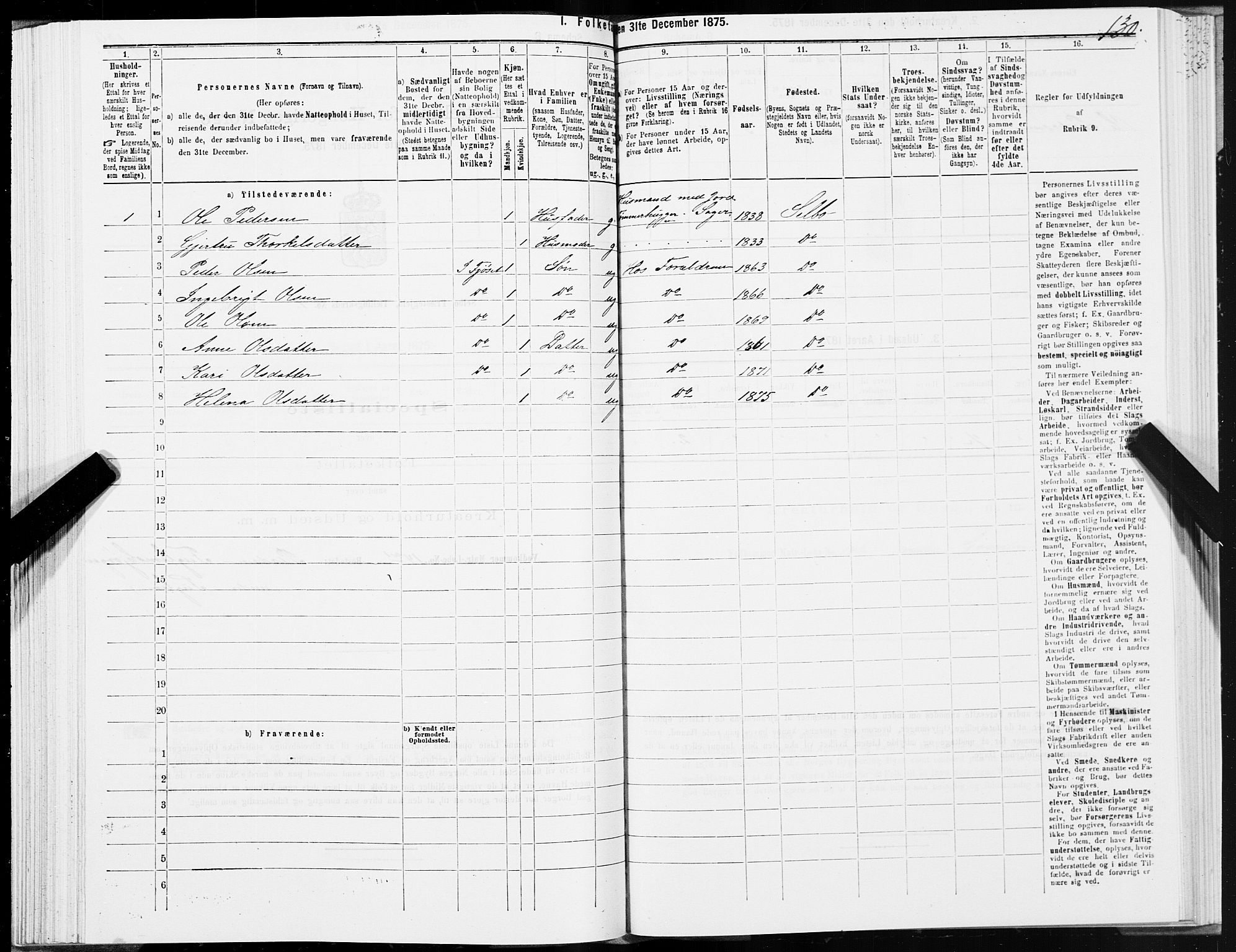 SAT, 1875 census for 1664P Selbu, 1875, p. 1130