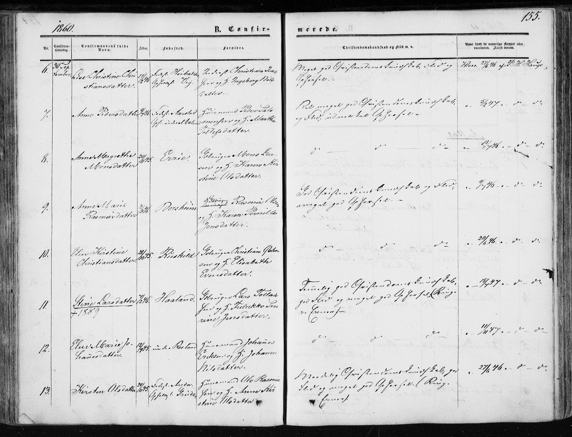 Klepp sokneprestkontor, AV/SAST-A-101803/001/3/30BA/L0005: Parish register (official) no. A 5, 1853-1870, p. 155