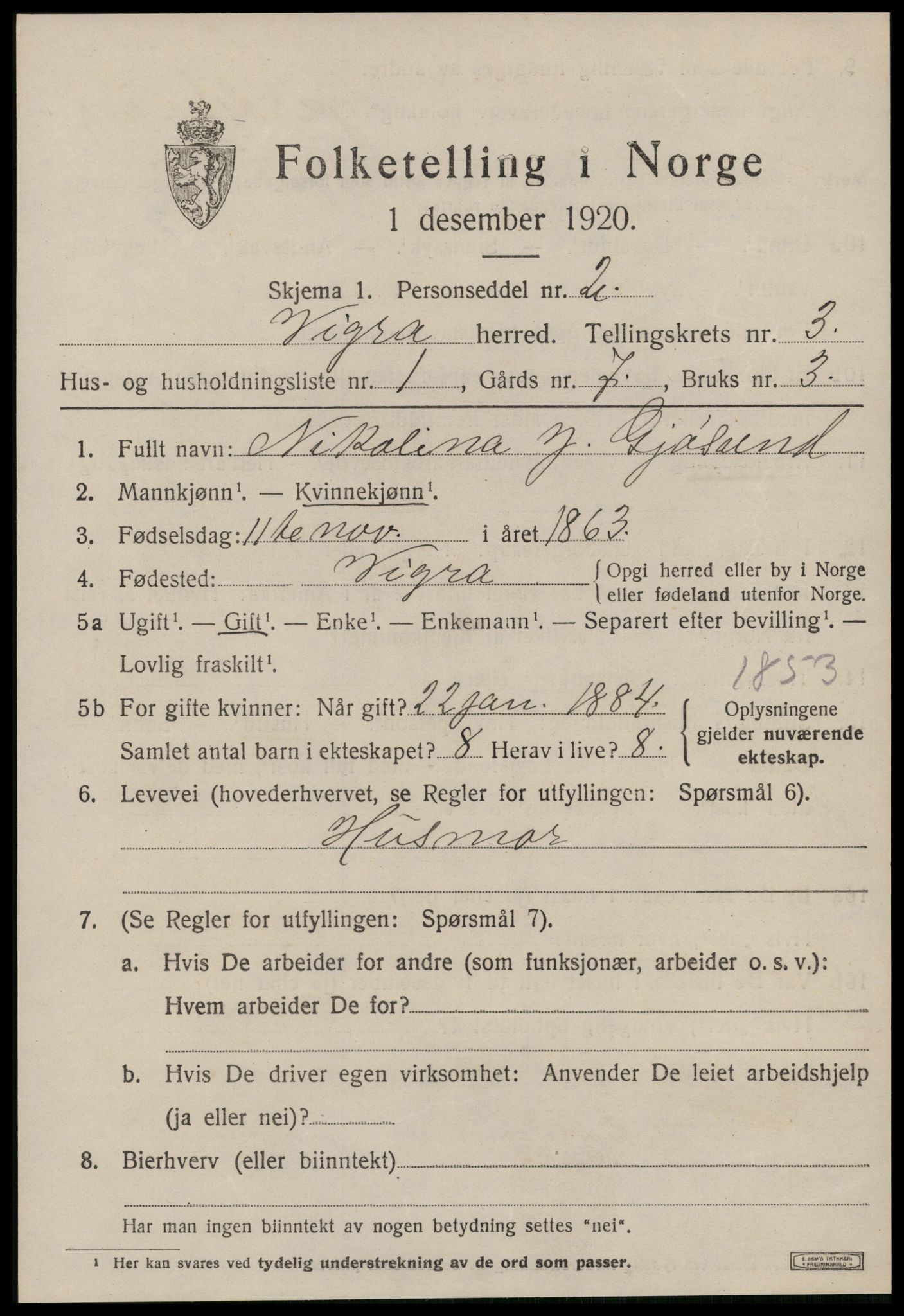 SAT, 1920 census for Vigra, 1920, p. 1252