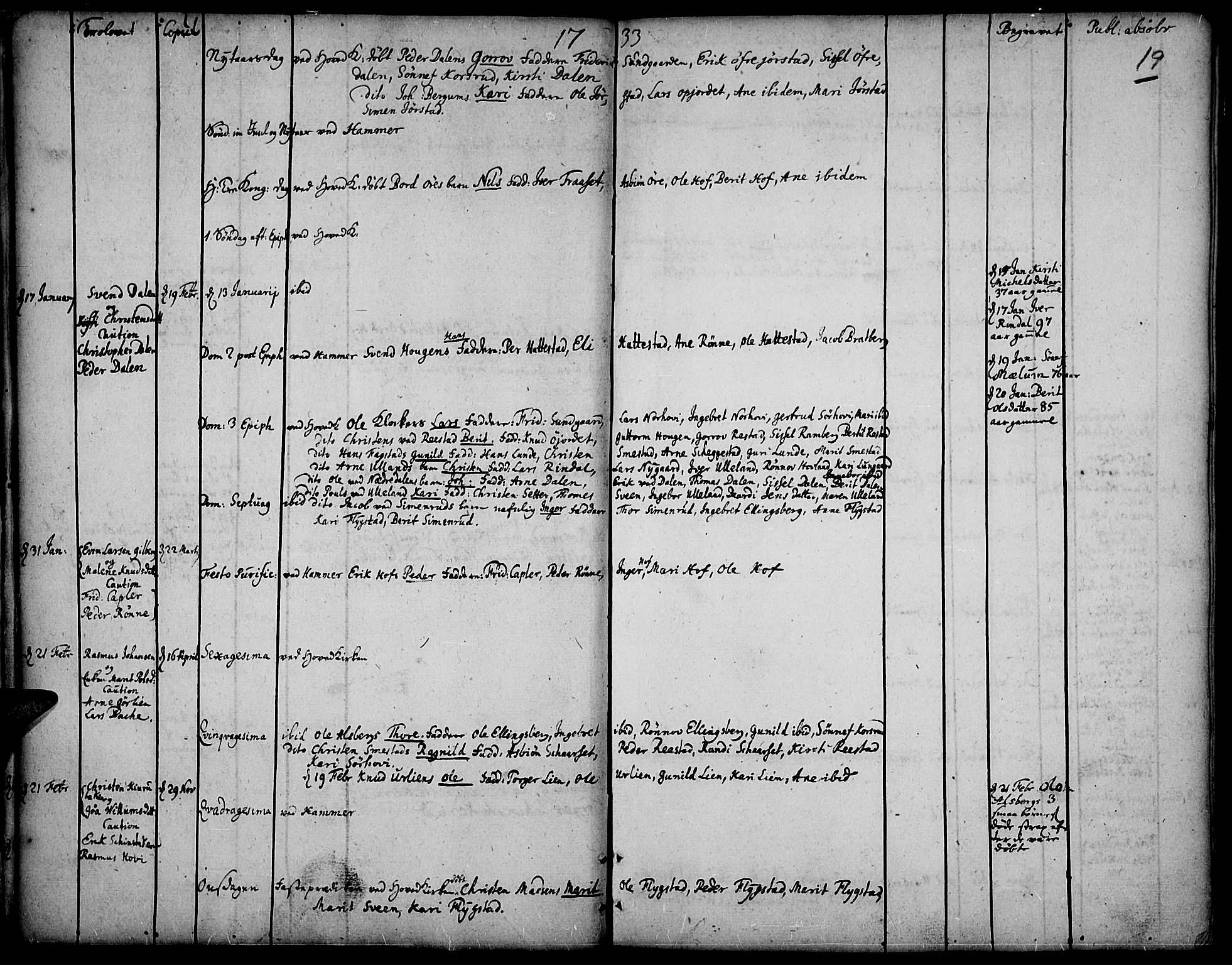 Fåberg prestekontor, SAH/PREST-086/H/Ha/Haa/L0001: Parish register (official) no. 1, 1727-1775, p. 19