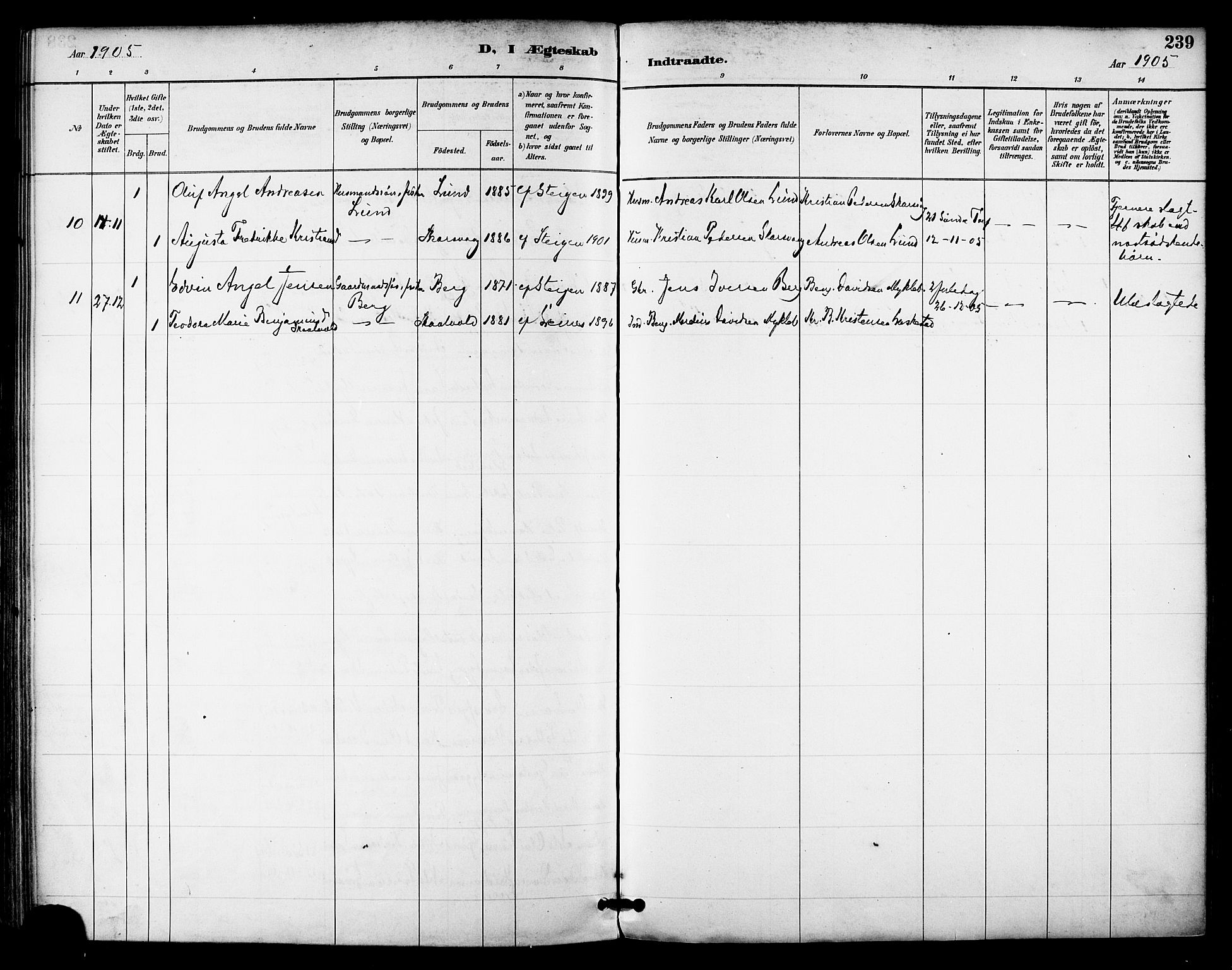 Ministerialprotokoller, klokkerbøker og fødselsregistre - Nordland, AV/SAT-A-1459/855/L0803: Parish register (official) no. 855A11, 1887-1905, p. 239