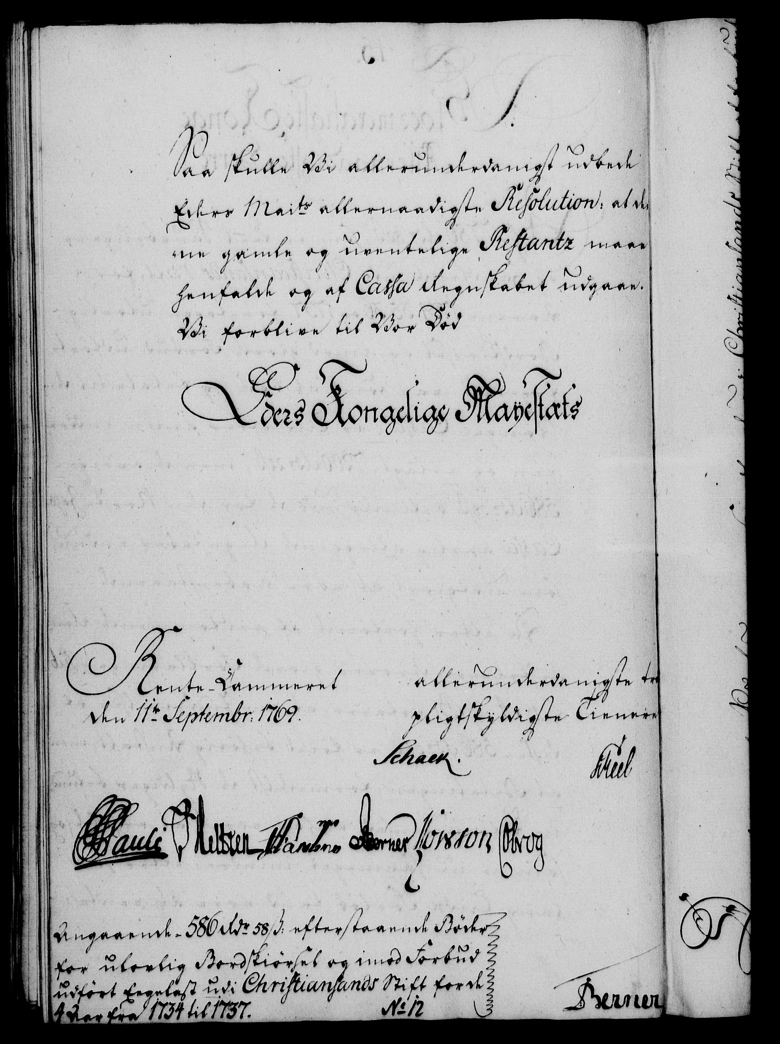 Rentekammeret, Kammerkanselliet, AV/RA-EA-3111/G/Gf/Gfa/L0051: Norsk relasjons- og resolusjonsprotokoll (merket RK 52.51), 1769, p. 222