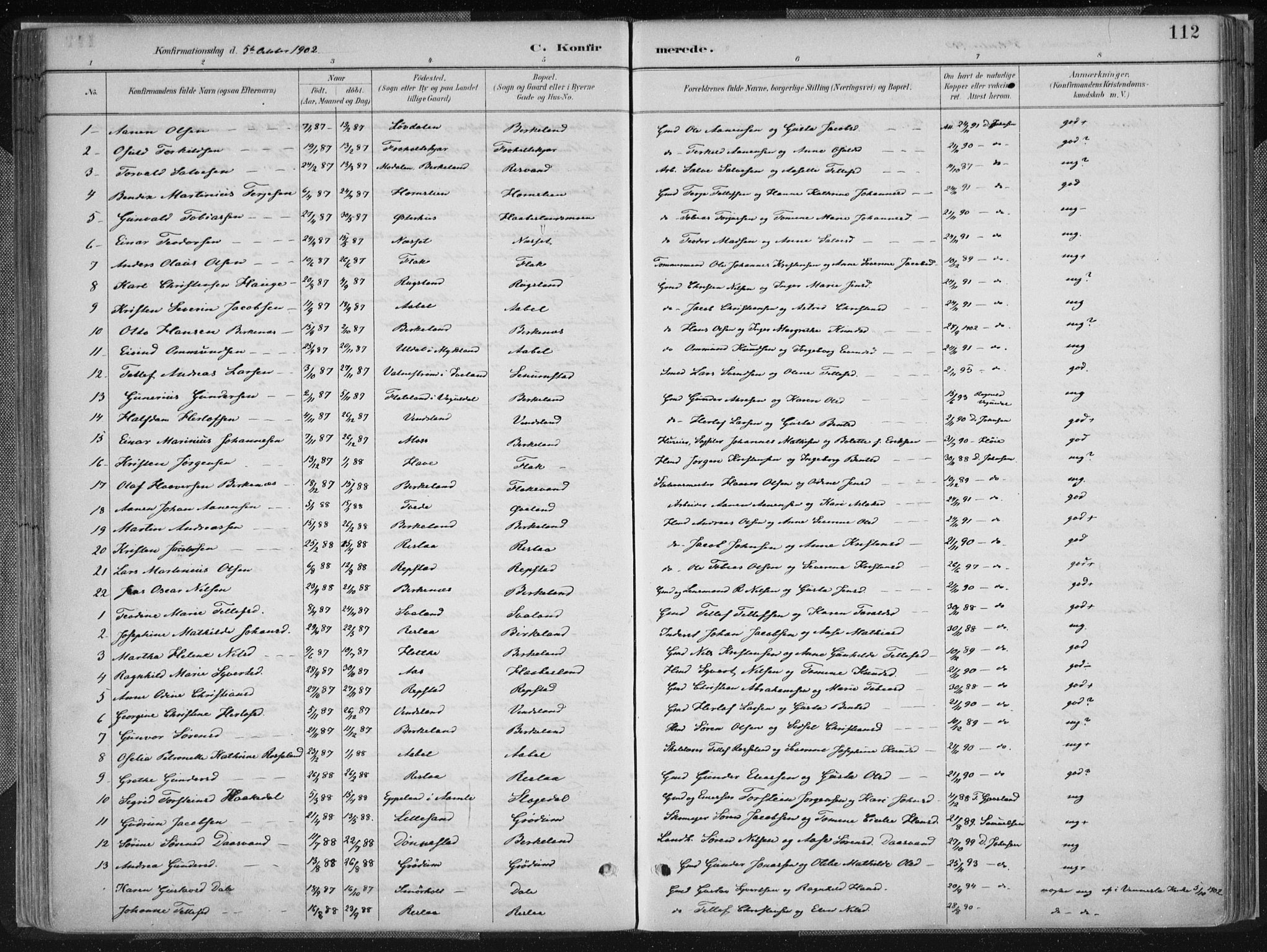 Birkenes sokneprestkontor, SAK/1111-0004/F/Fa/L0005: Parish register (official) no. A 5, 1887-1907, p. 112