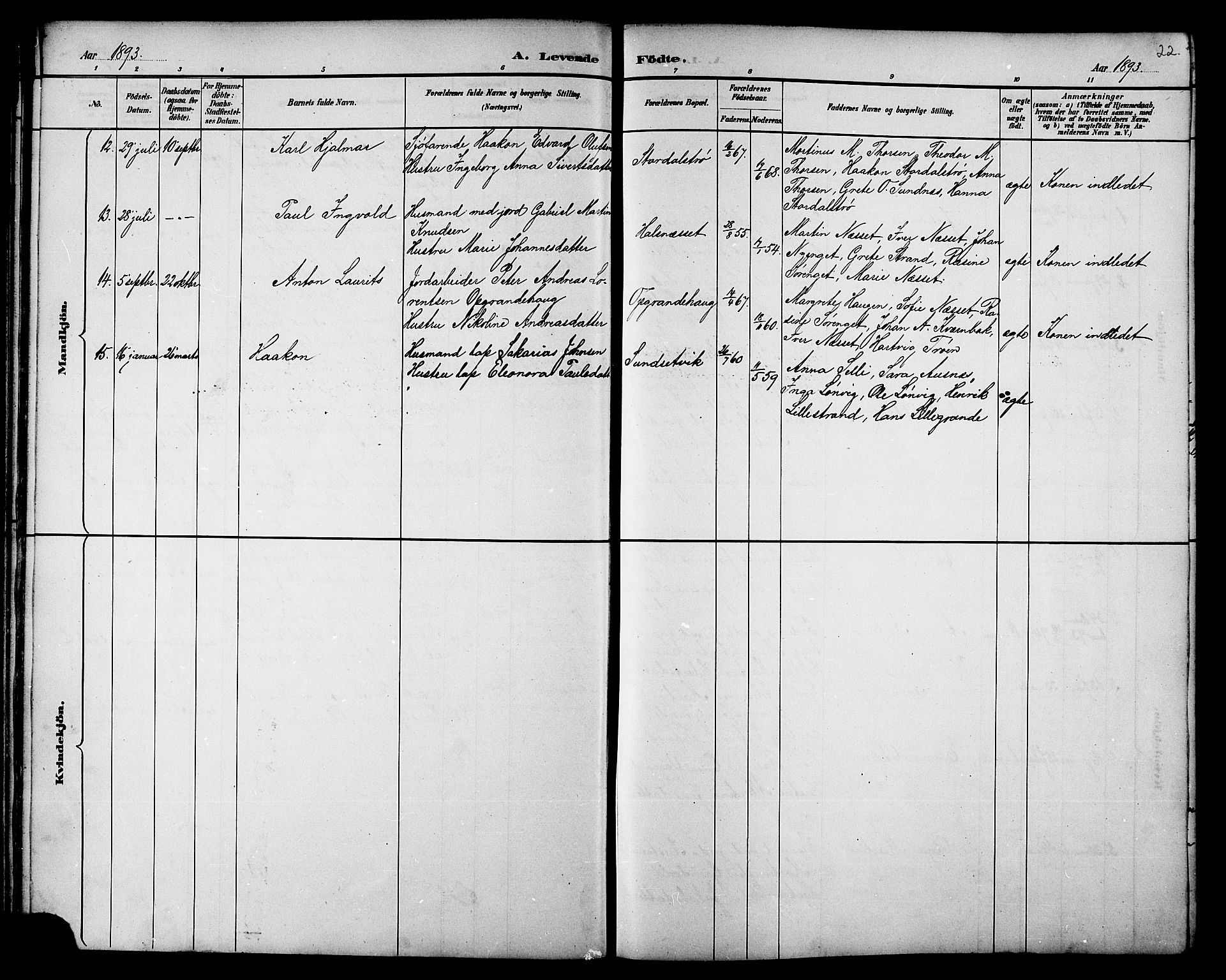 Ministerialprotokoller, klokkerbøker og fødselsregistre - Nord-Trøndelag, SAT/A-1458/733/L0327: Parish register (copy) no. 733C02, 1888-1918, p. 22