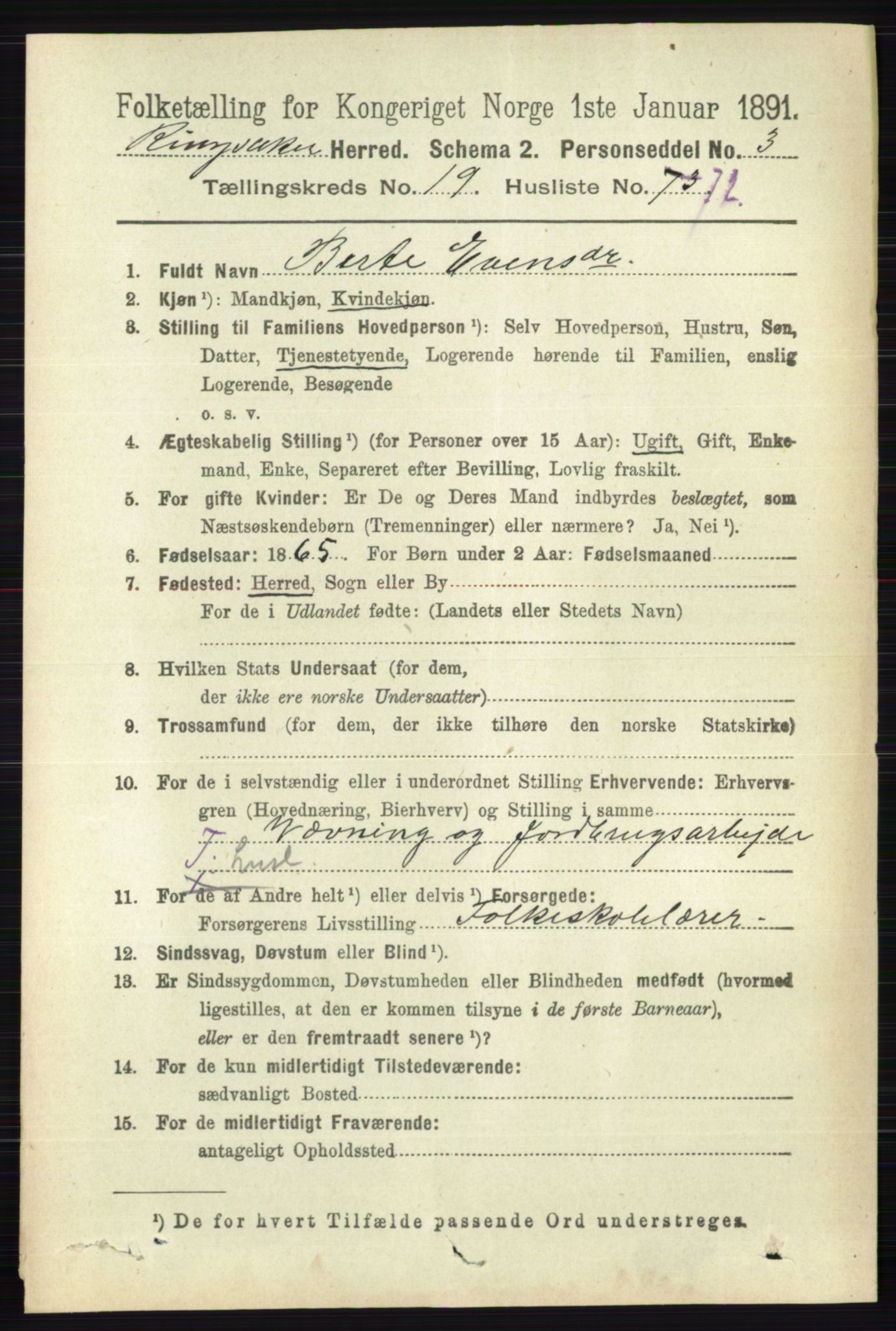 RA, 1891 census for 0412 Ringsaker, 1891, p. 11012