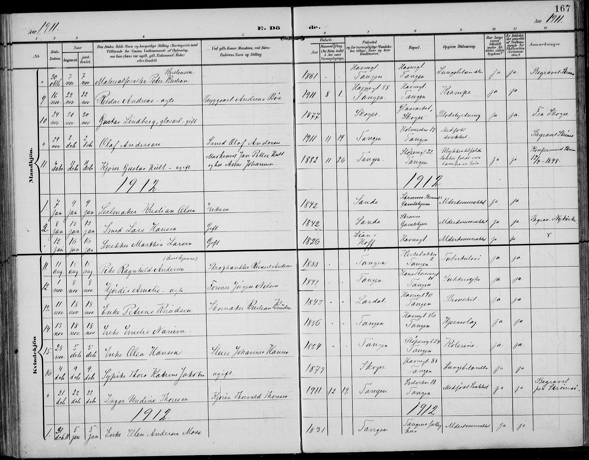 Strømsø kirkebøker, AV/SAKO-A-246/F/Fb/L0008: Parish register (official) no. II 8, 1902-1933, p. 167