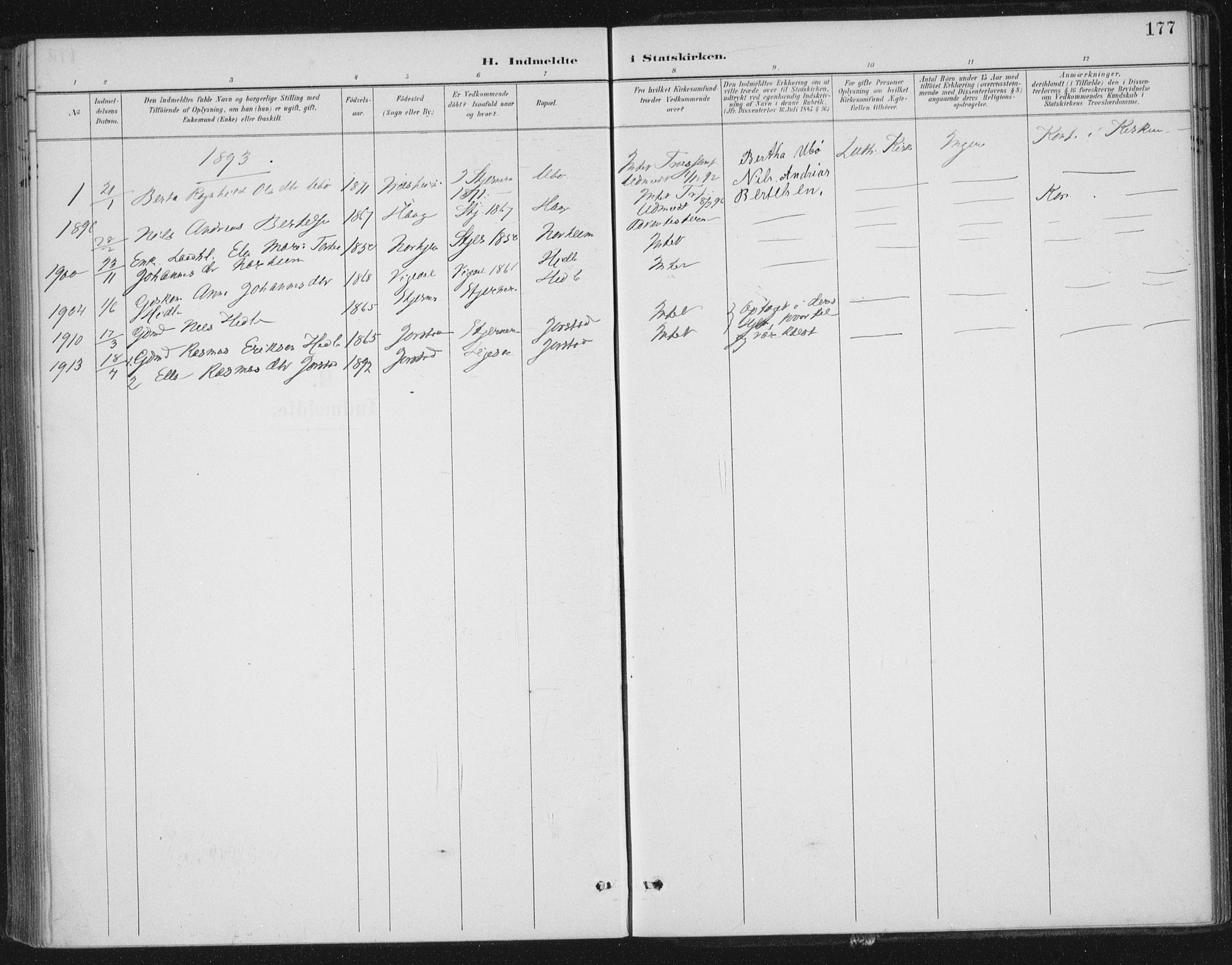 Nedstrand sokneprestkontor, SAST/A-101841/01/IV: Parish register (official) no. A 13, 1887-1915, p. 177