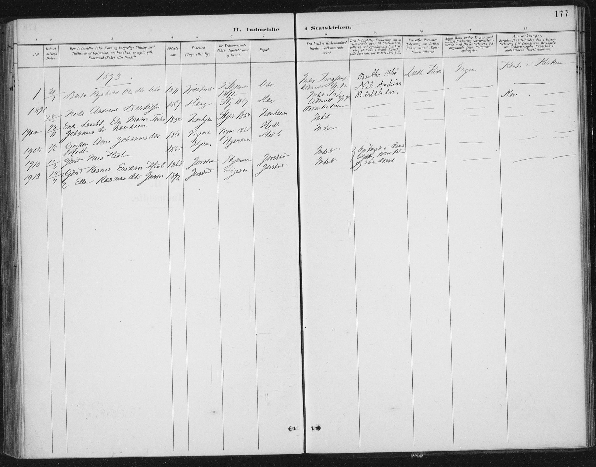 Nedstrand sokneprestkontor, AV/SAST-A-101841/01/IV: Parish register (official) no. A 13, 1887-1915, p. 177