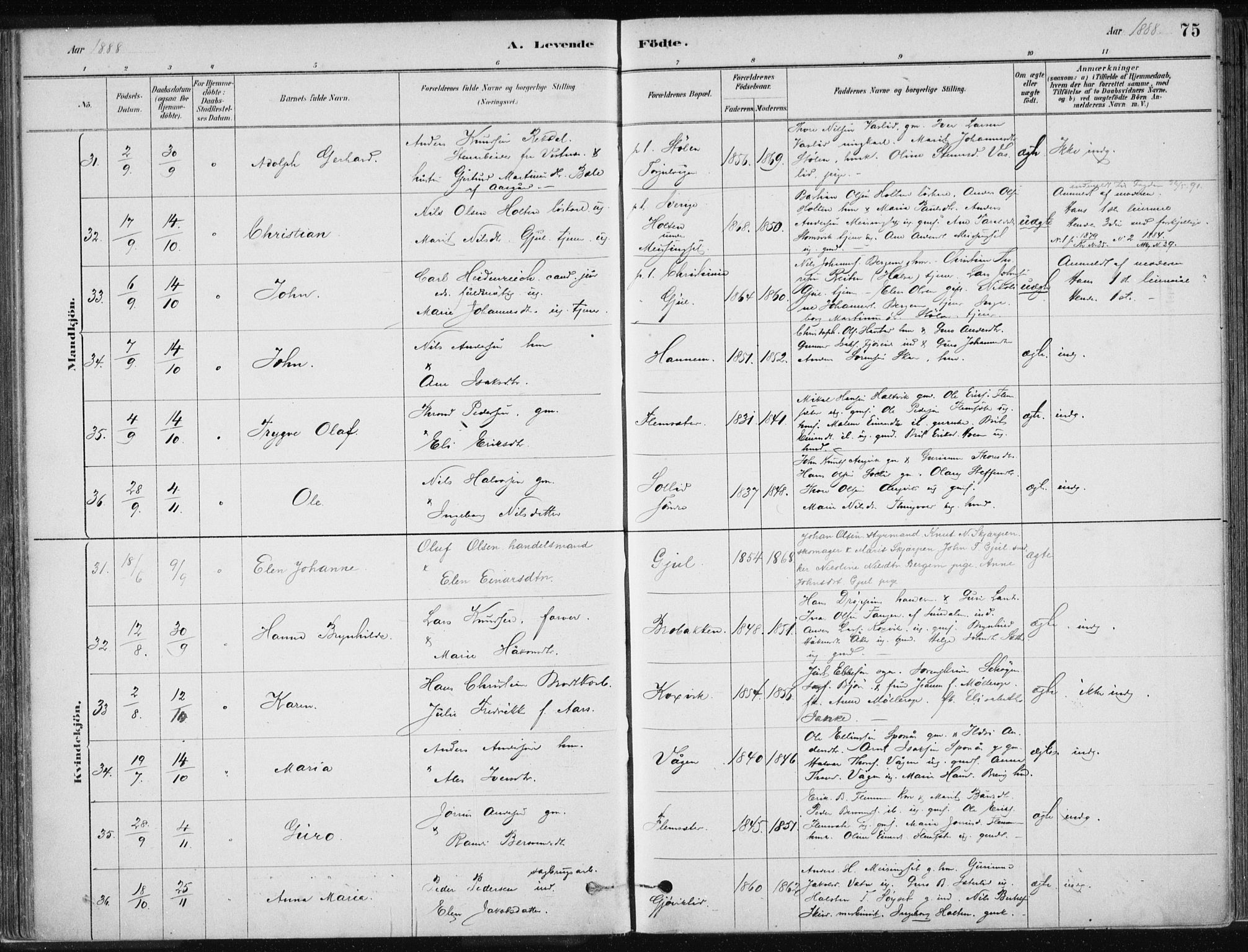 Ministerialprotokoller, klokkerbøker og fødselsregistre - Møre og Romsdal, AV/SAT-A-1454/586/L0987: Parish register (official) no. 586A13, 1879-1892, p. 75