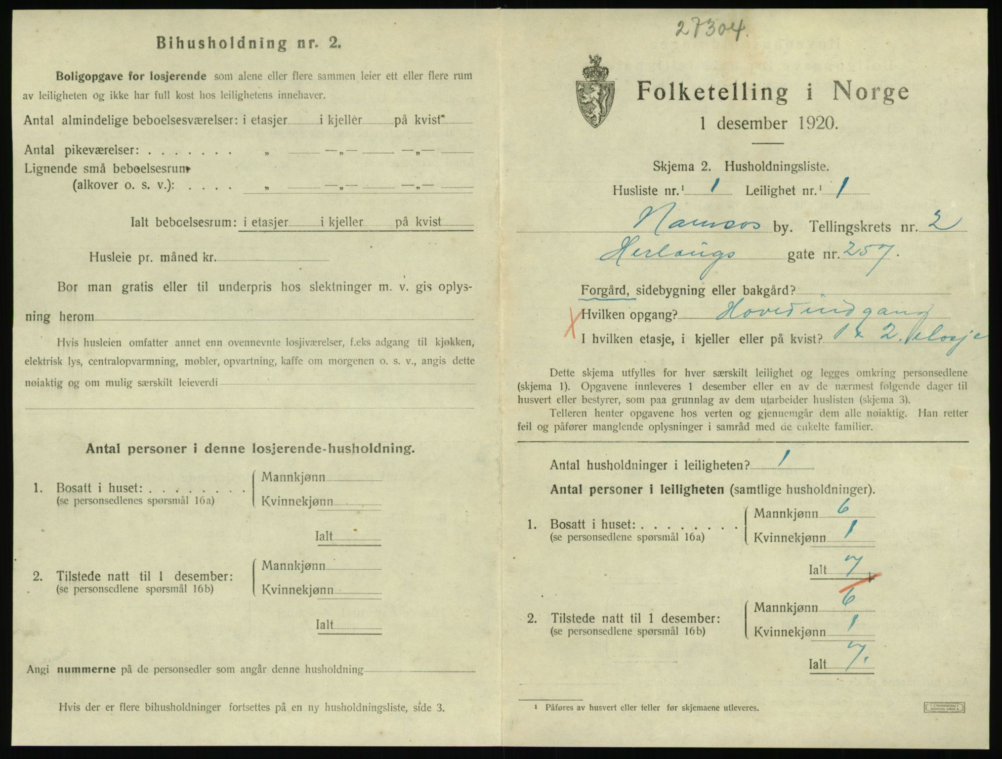 SAT, 1920 census for Namsos, 1920, p. 975