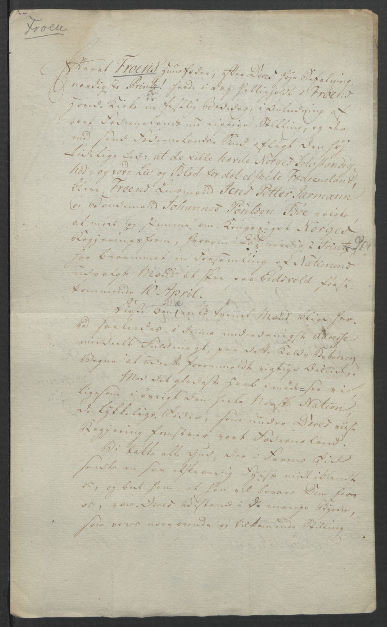 Statsrådssekretariatet, RA/S-1001/D/Db/L0007: Fullmakter for Eidsvollsrepresentantene i 1814. , 1814, p. 256