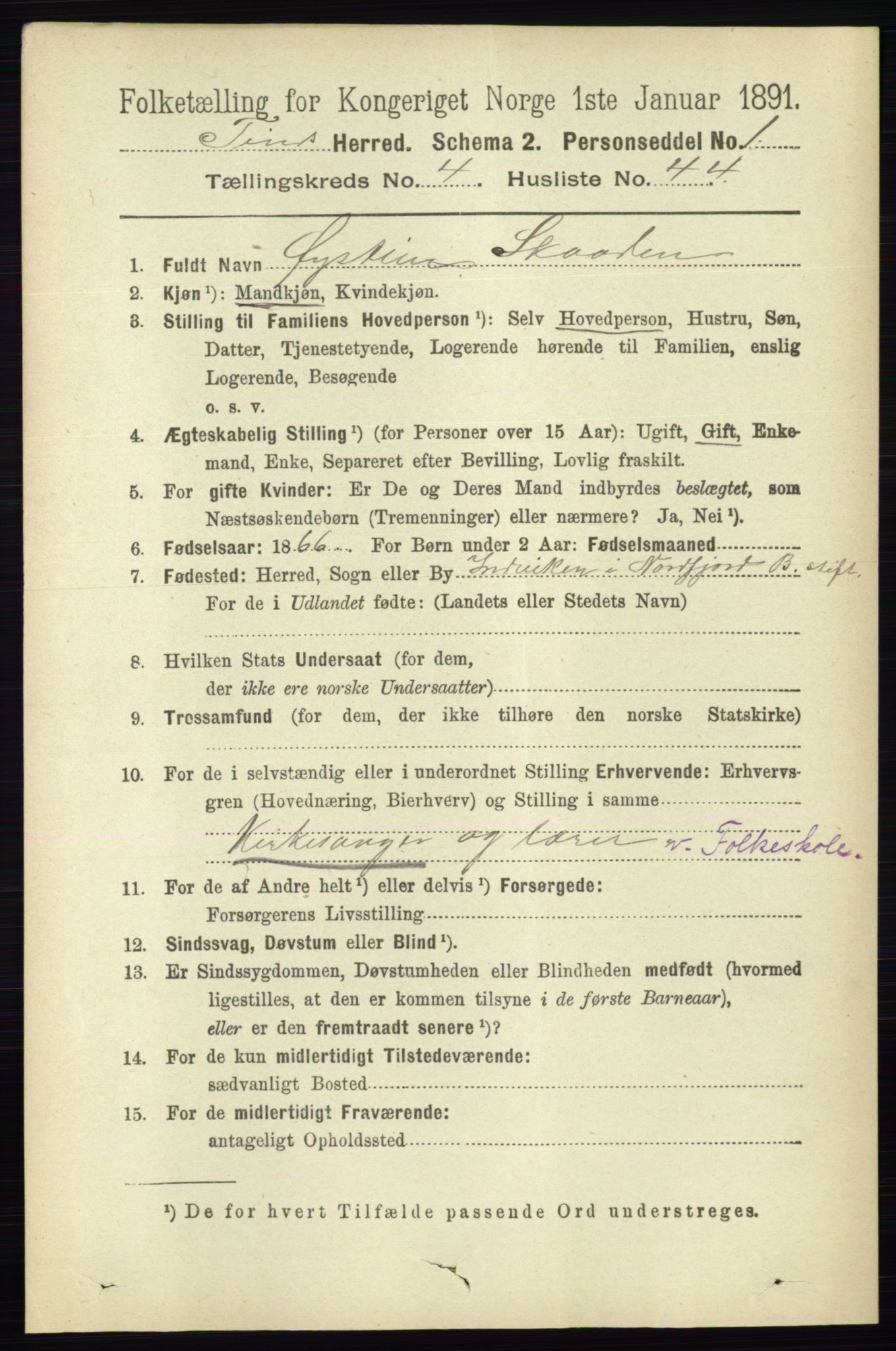 RA, 1891 census for 0826 Tinn, 1891, p. 969