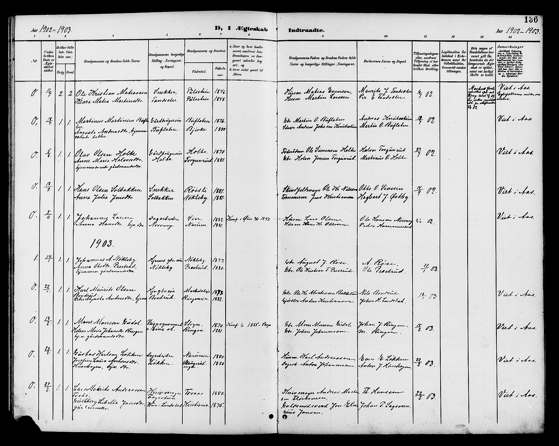 Vestre Toten prestekontor, SAH/PREST-108/H/Ha/Hab/L0011: Parish register (copy) no. 11, 1901-1911, p. 136