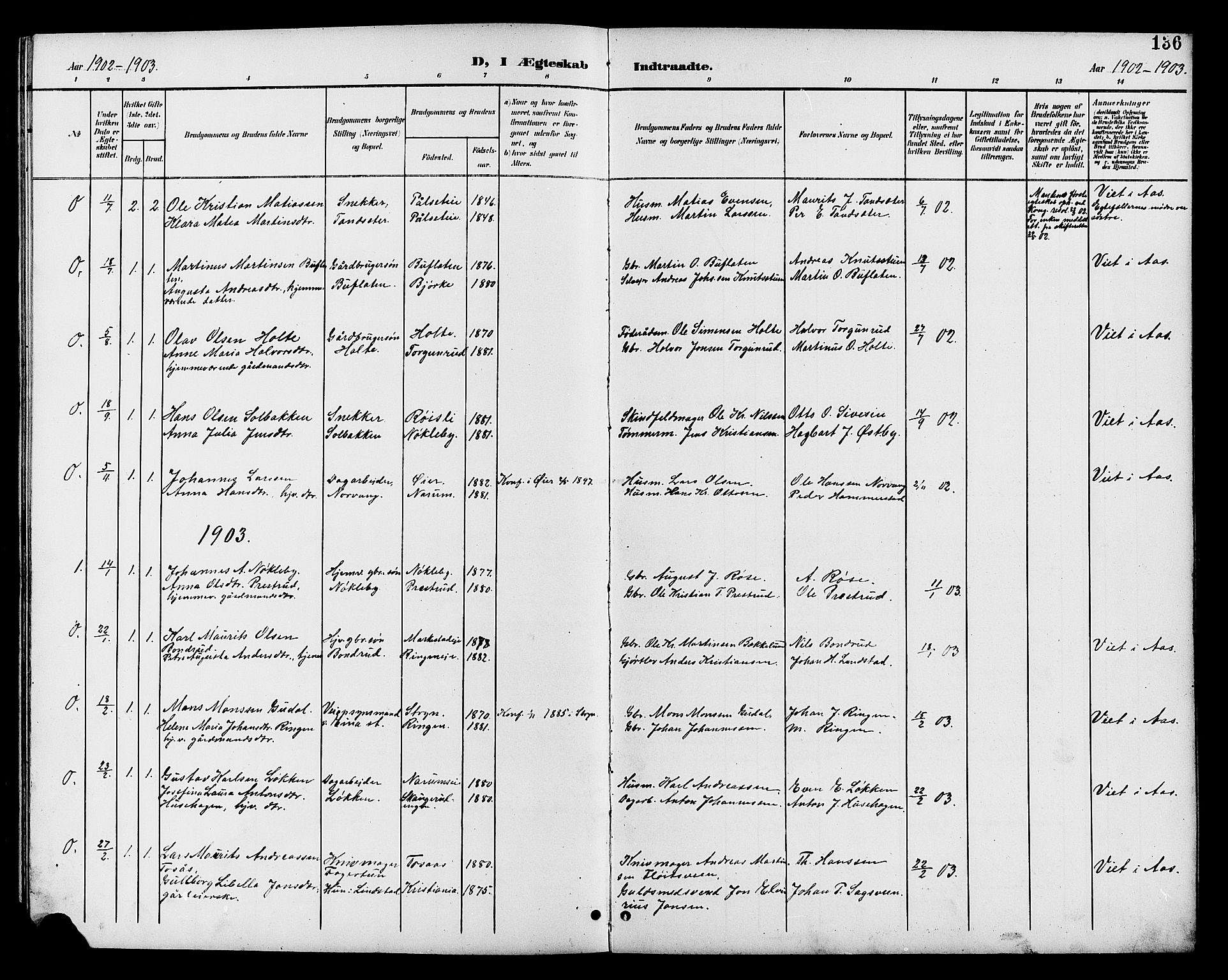 Vestre Toten prestekontor, AV/SAH-PREST-108/H/Ha/Hab/L0011: Parish register (copy) no. 11, 1901-1911, p. 136