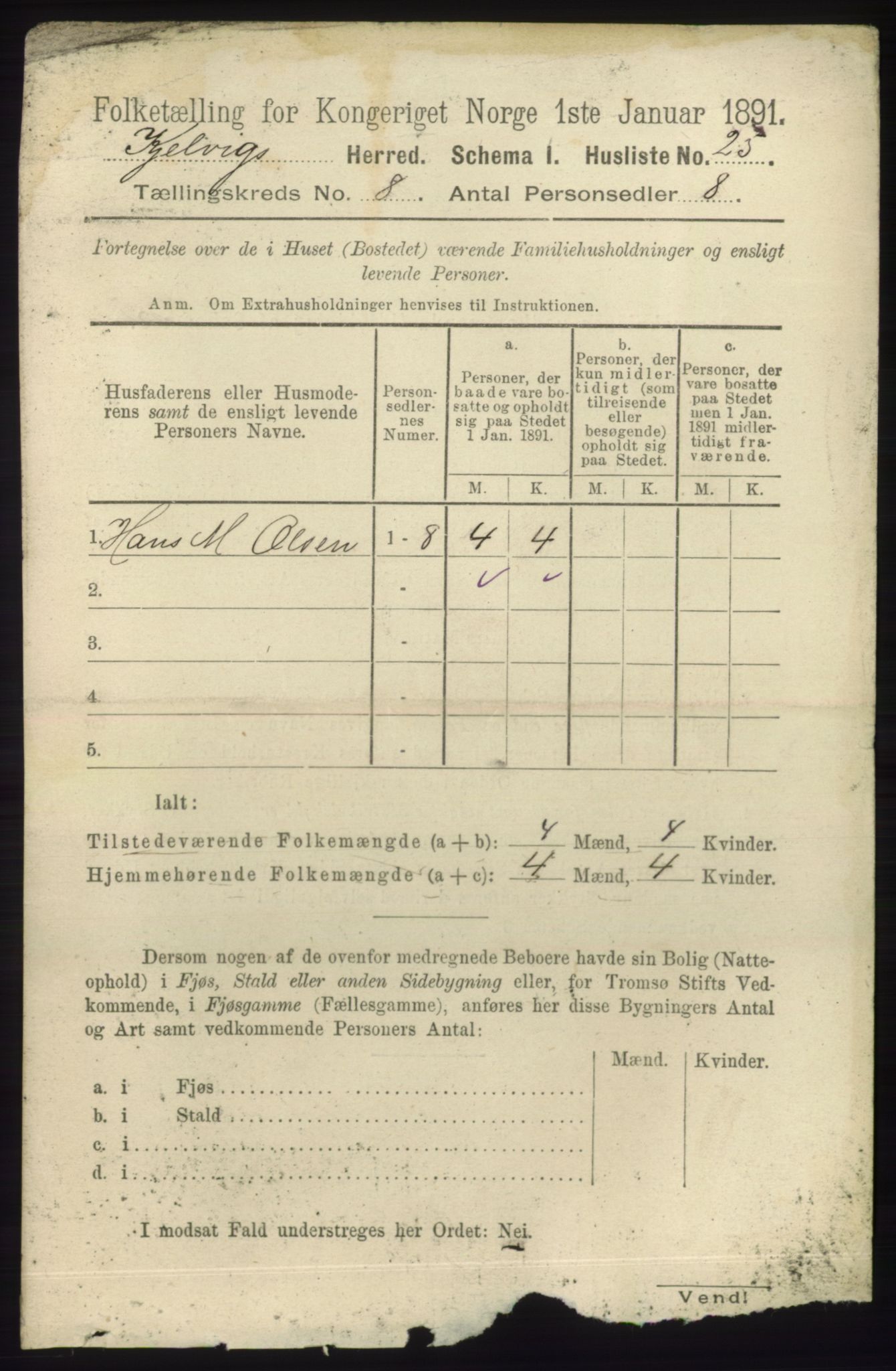 RA, 1891 census for 2019 Kjelvik, 1891, p. 1173