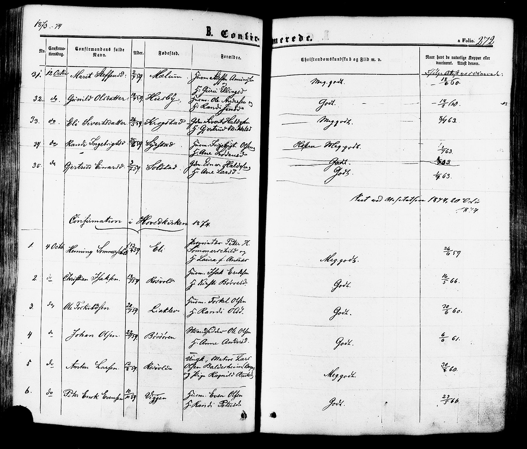 Ministerialprotokoller, klokkerbøker og fødselsregistre - Sør-Trøndelag, AV/SAT-A-1456/665/L0772: Parish register (official) no. 665A07, 1856-1878, p. 272