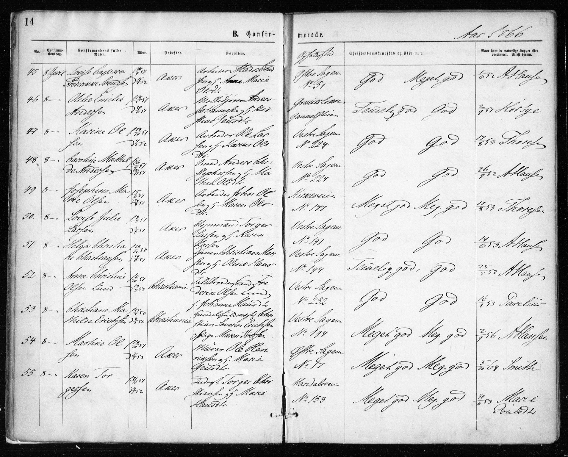 Gamle Aker prestekontor Kirkebøker, AV/SAO-A-10617a/F/L0003: Parish register (official) no. 3, 1865-1873, p. 14