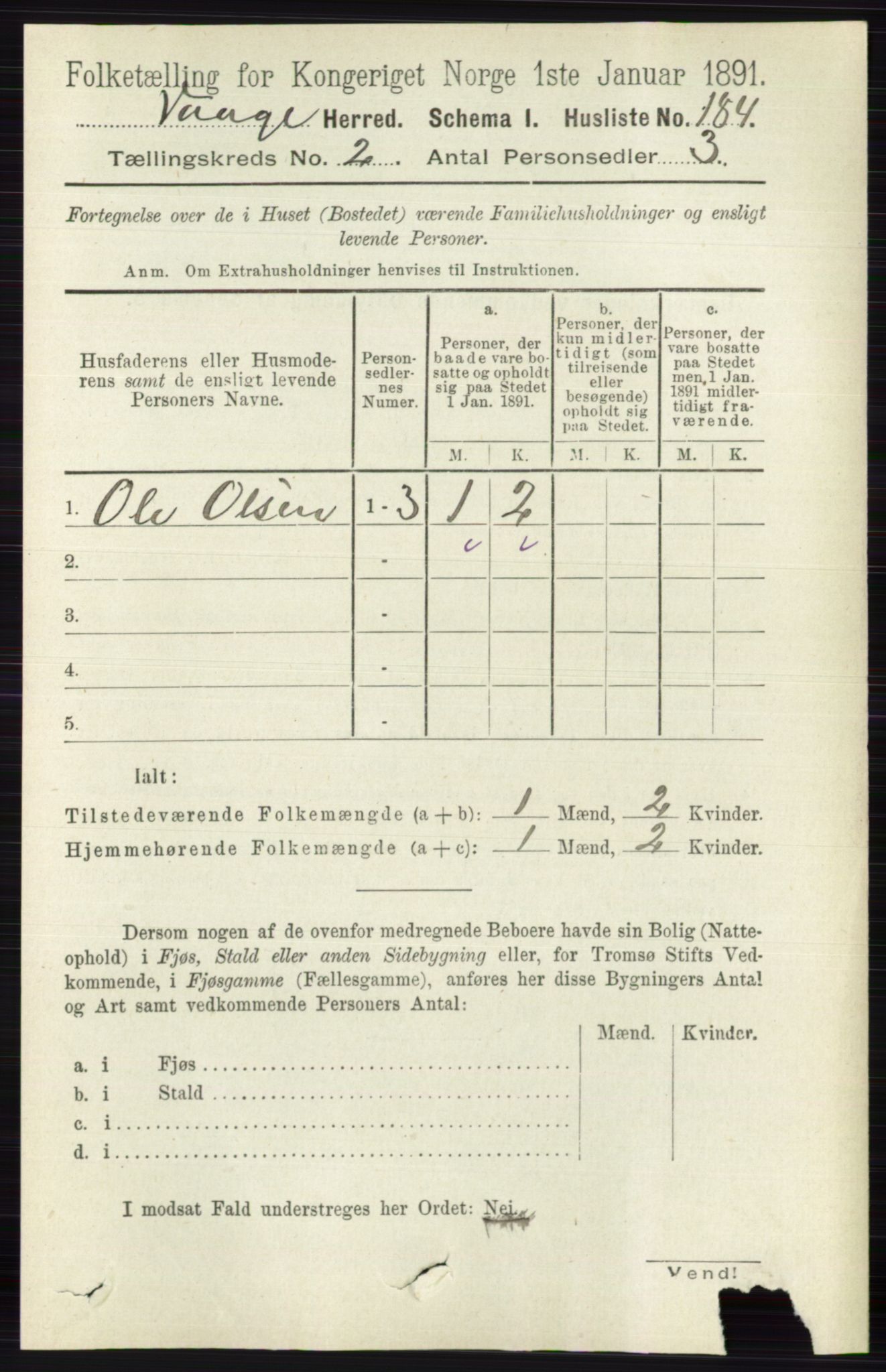 RA, 1891 census for 0515 Vågå, 1891, p. 1130