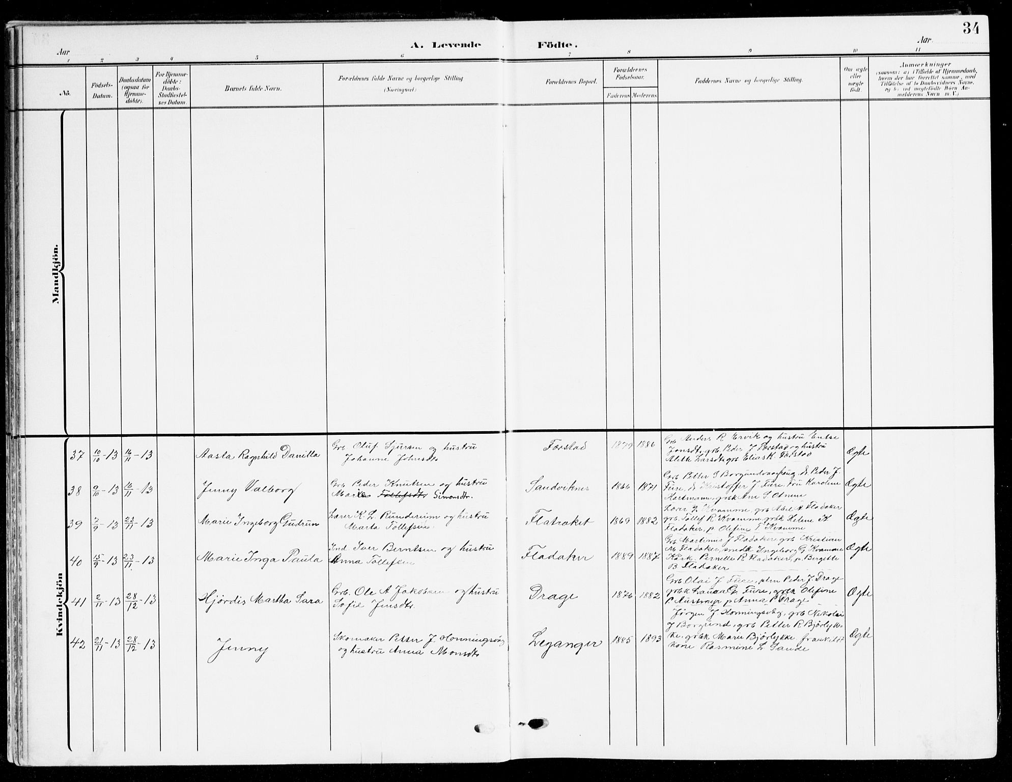 Selje sokneprestembete, AV/SAB-A-99938/H/Ha/Haa/Haab: Parish register (official) no. B 3, 1908-1923, p. 34