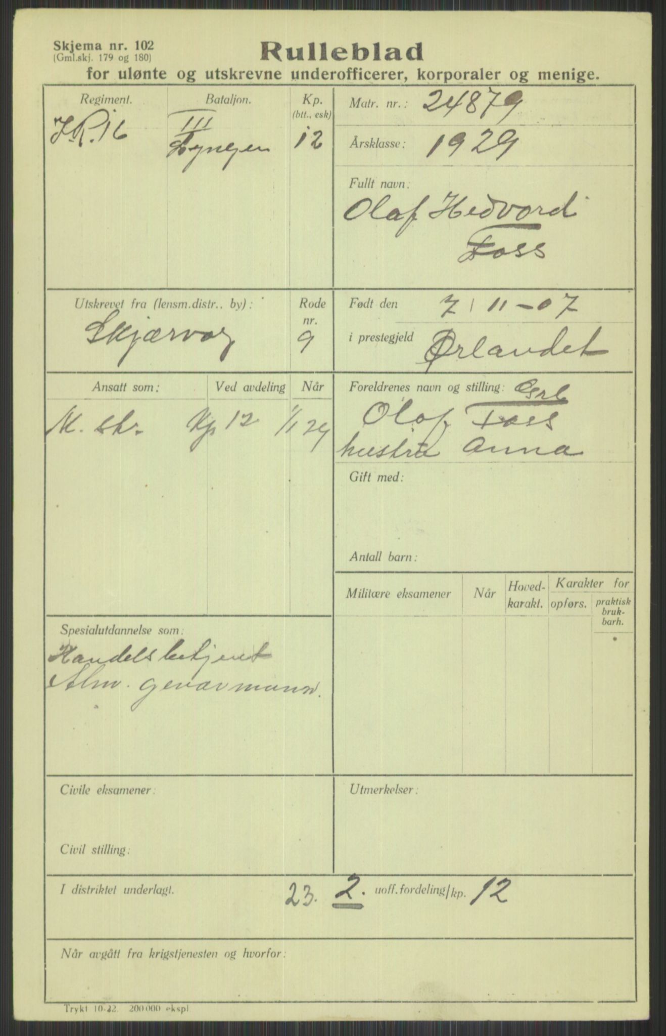 Forsvaret, Troms infanteriregiment nr. 16, AV/RA-RAFA-3146/P/Pa/L0013/0004: Rulleblad / Rulleblad for regimentets menige mannskaper, årsklasse 1929, 1929, p. 255