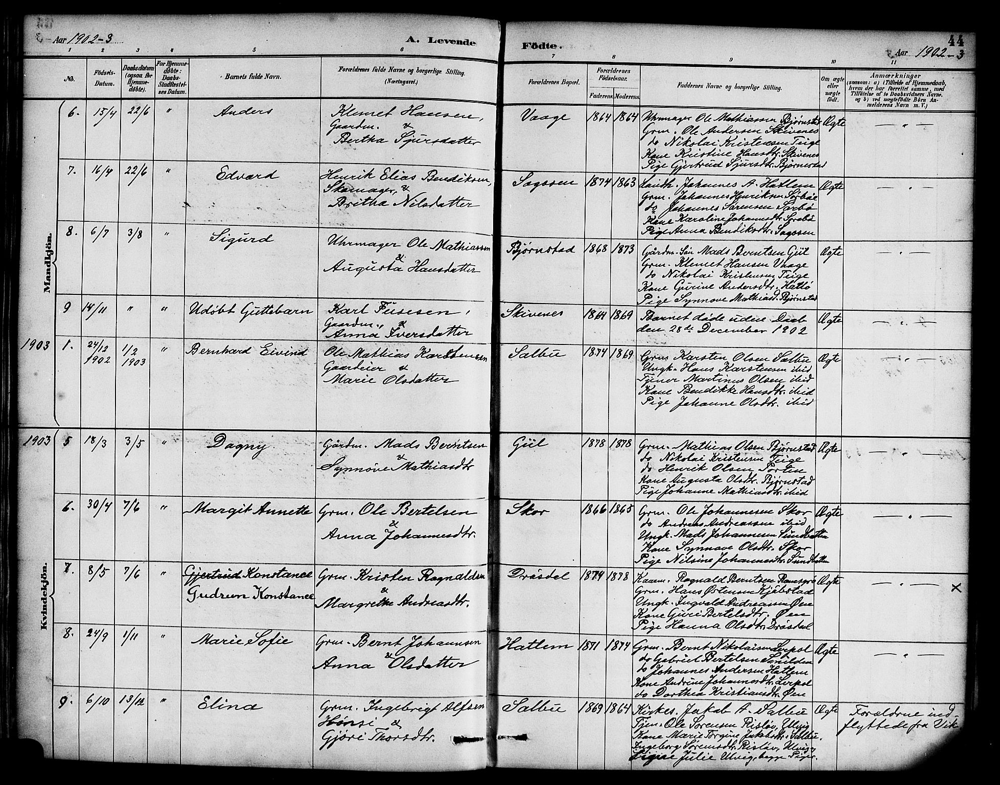 Hyllestad sokneprestembete, AV/SAB-A-80401: Parish register (official) no. D 1, 1886-1905, p. 44