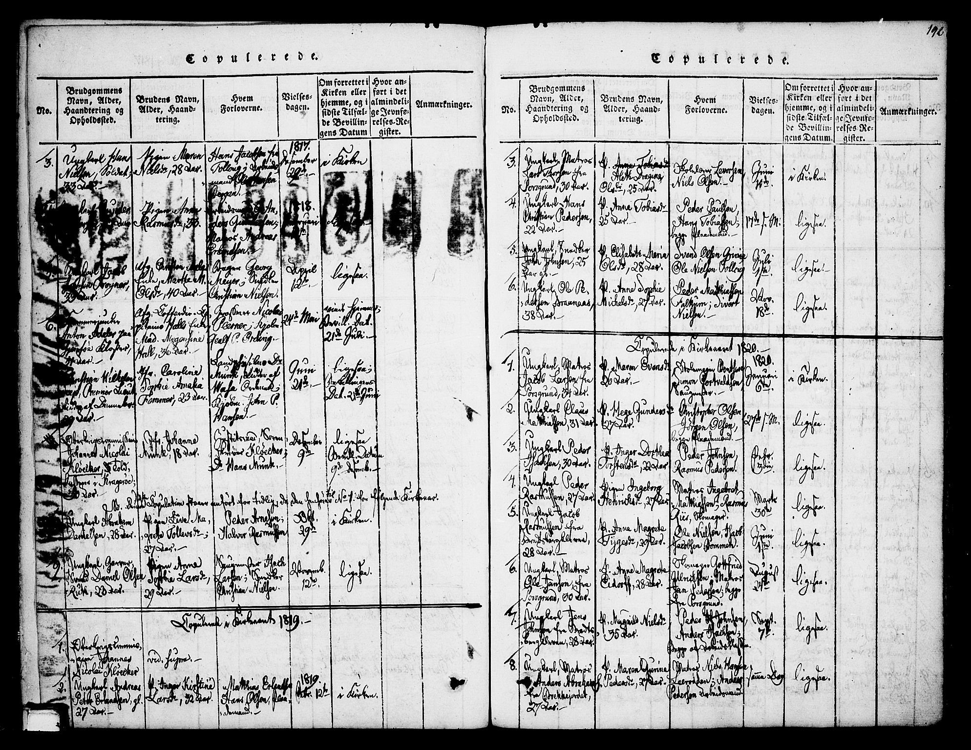 Skien kirkebøker, SAKO/A-302/F/Fa/L0005: Parish register (official) no. 5, 1814-1843, p. 192