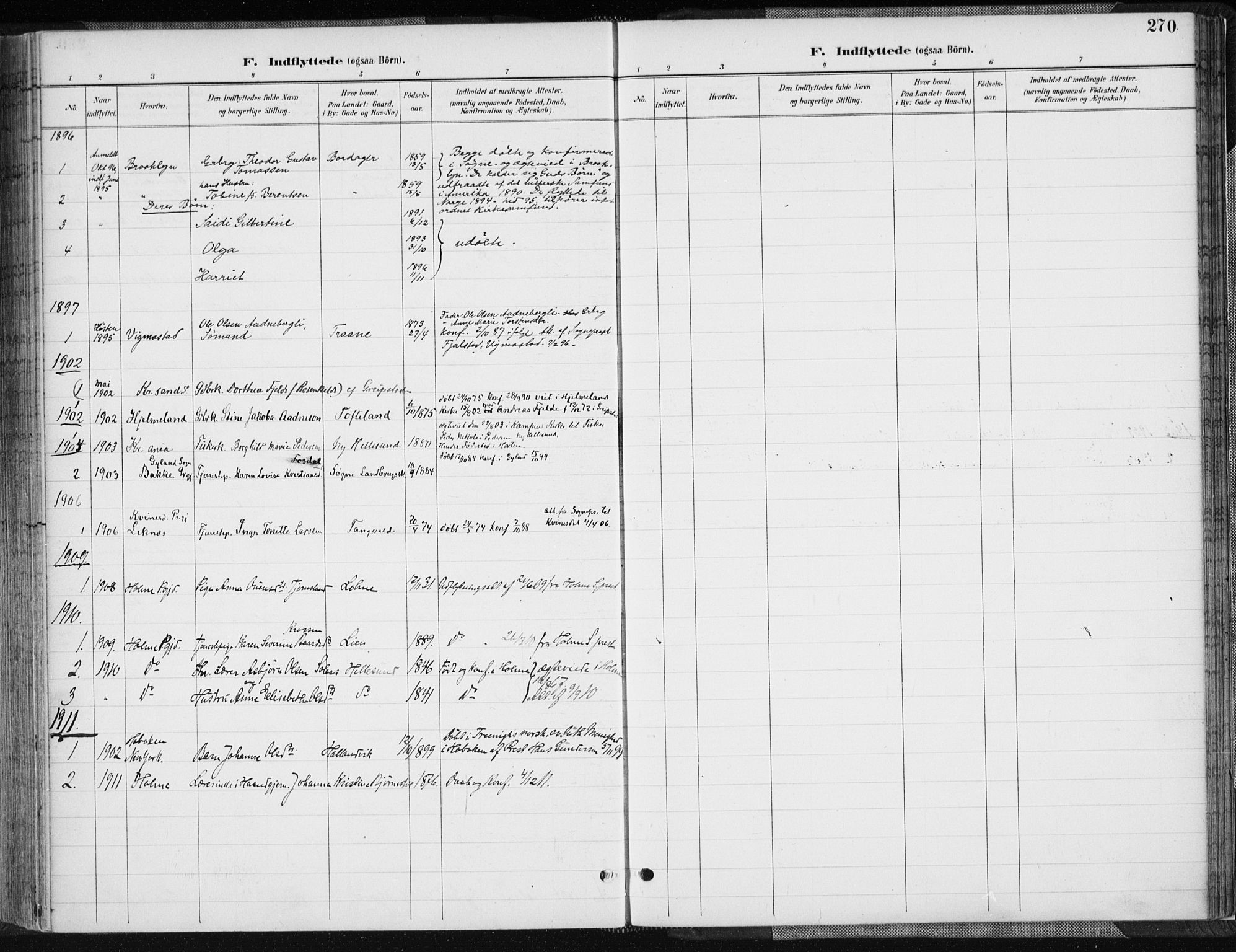 Søgne sokneprestkontor, SAK/1111-0037/F/Fa/Fab/L0013: Parish register (official) no. A 13, 1892-1911, p. 270