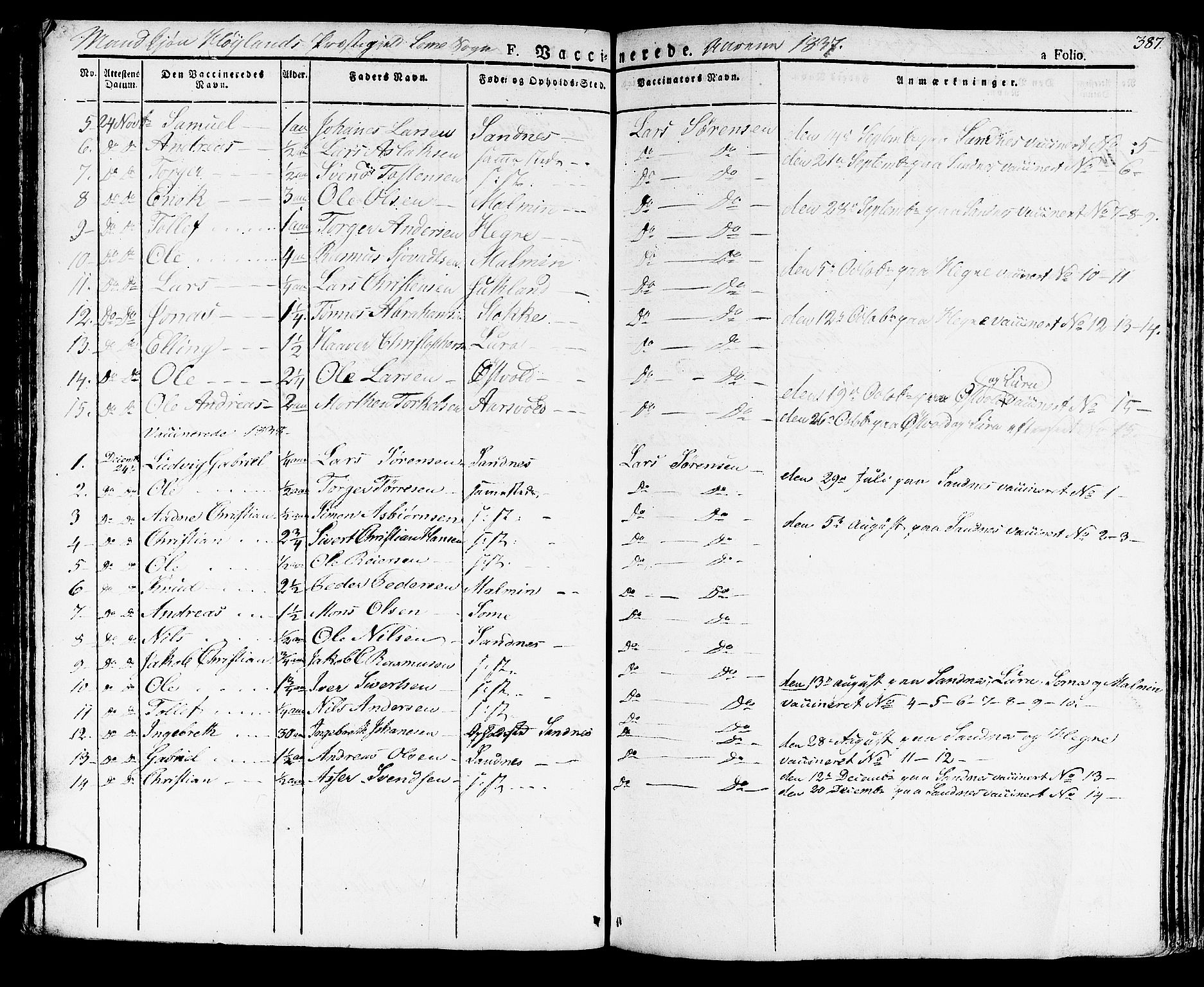 Høyland sokneprestkontor, SAST/A-101799/001/30BA/L0007: Parish register (official) no. A 7 /2, 1825-1841, p. 387