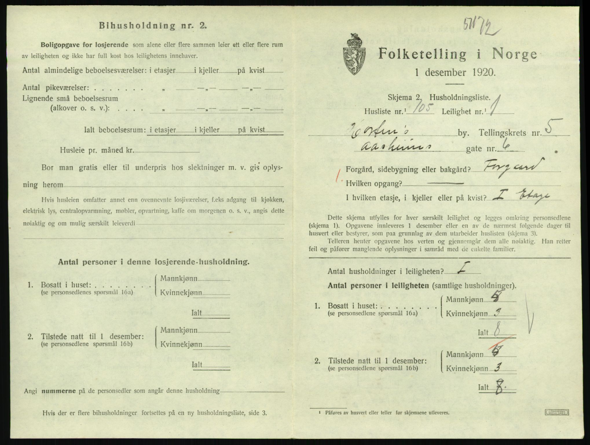 SAKO, 1920 census for Horten, 1920, p. 6037