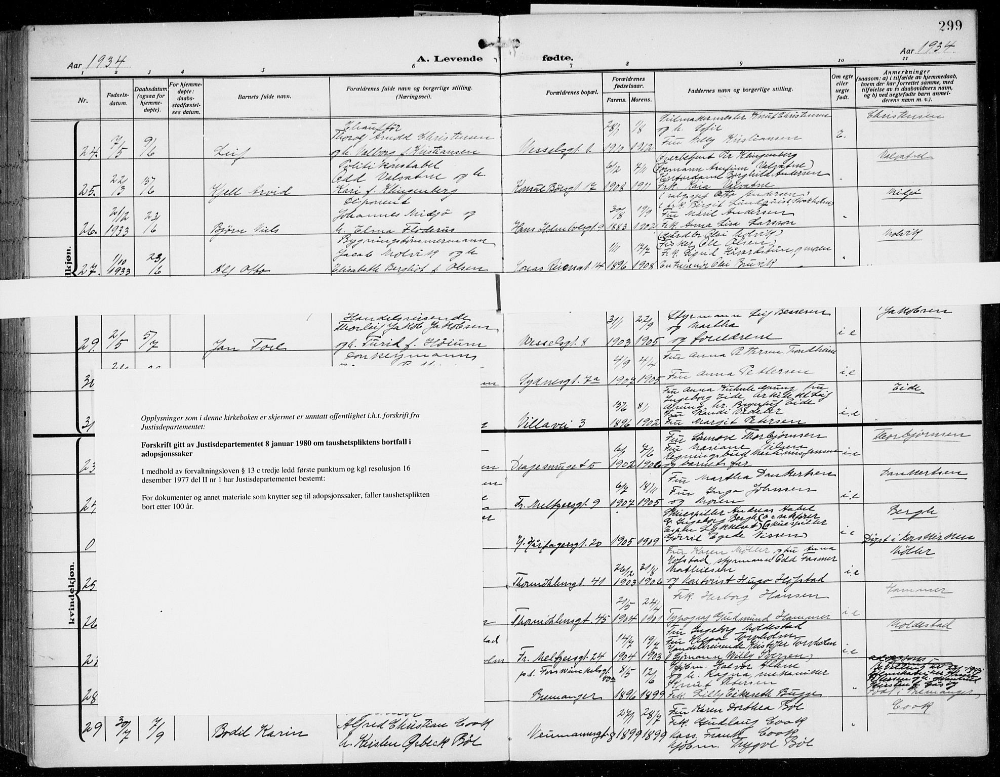 Johanneskirken sokneprestembete, AV/SAB-A-76001/H/Hab: Parish register (copy) no. A 3, 1913-1934, p. 299