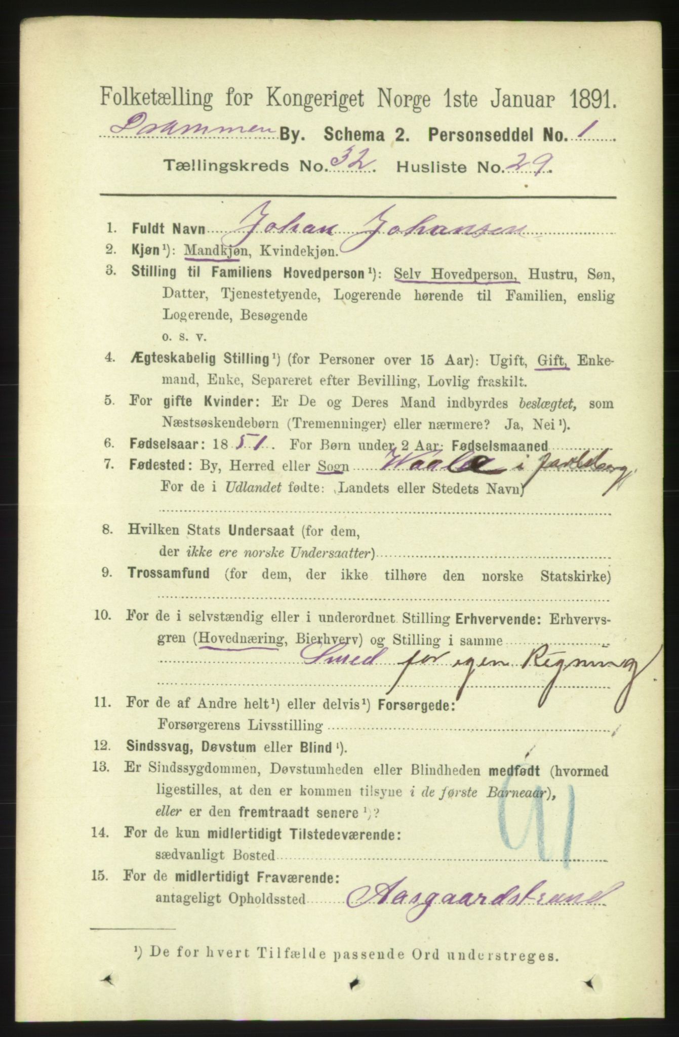 RA, 1891 census for 0602 Drammen, 1891, p. 19623