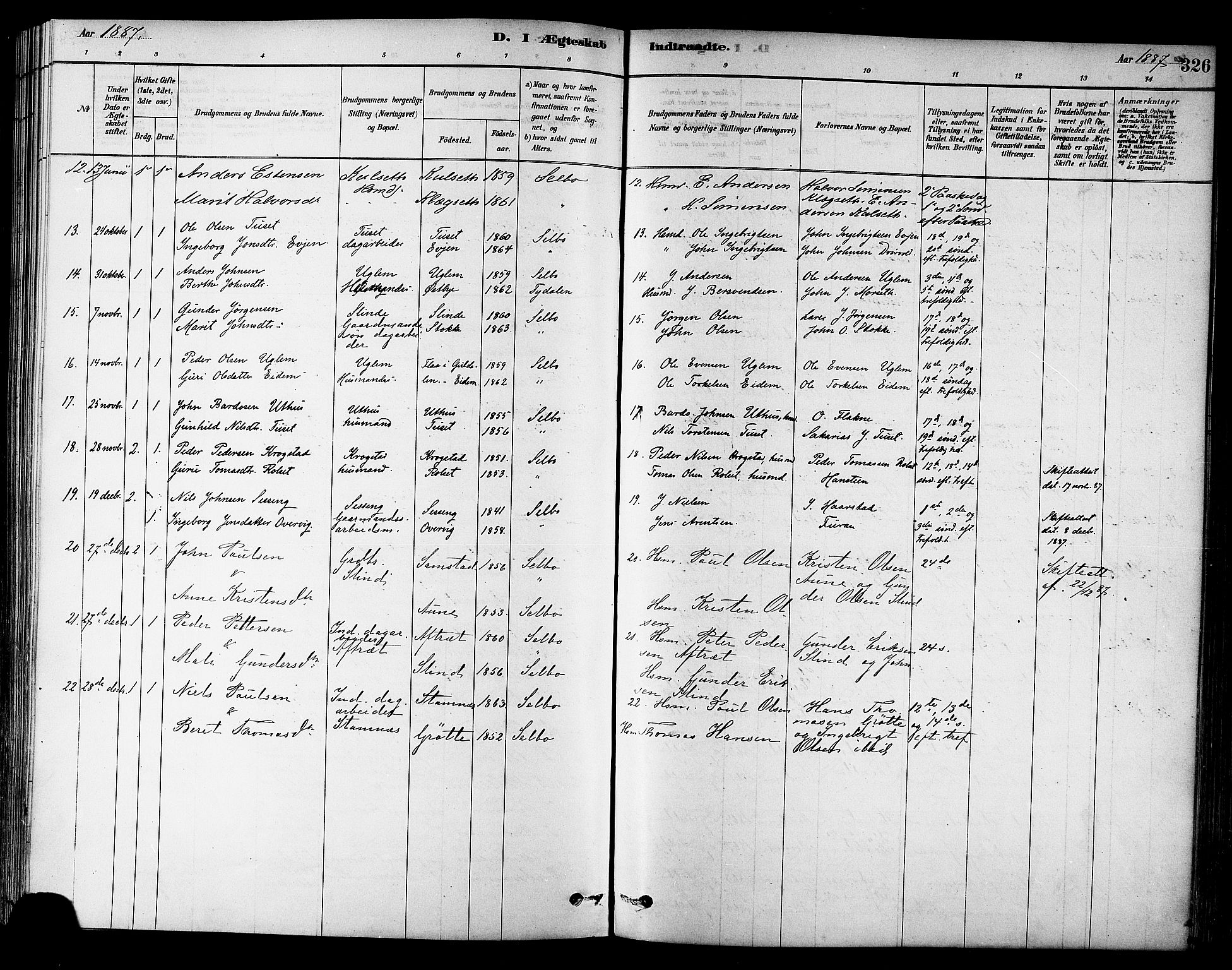 Ministerialprotokoller, klokkerbøker og fødselsregistre - Sør-Trøndelag, AV/SAT-A-1456/695/L1148: Parish register (official) no. 695A08, 1878-1891, p. 326