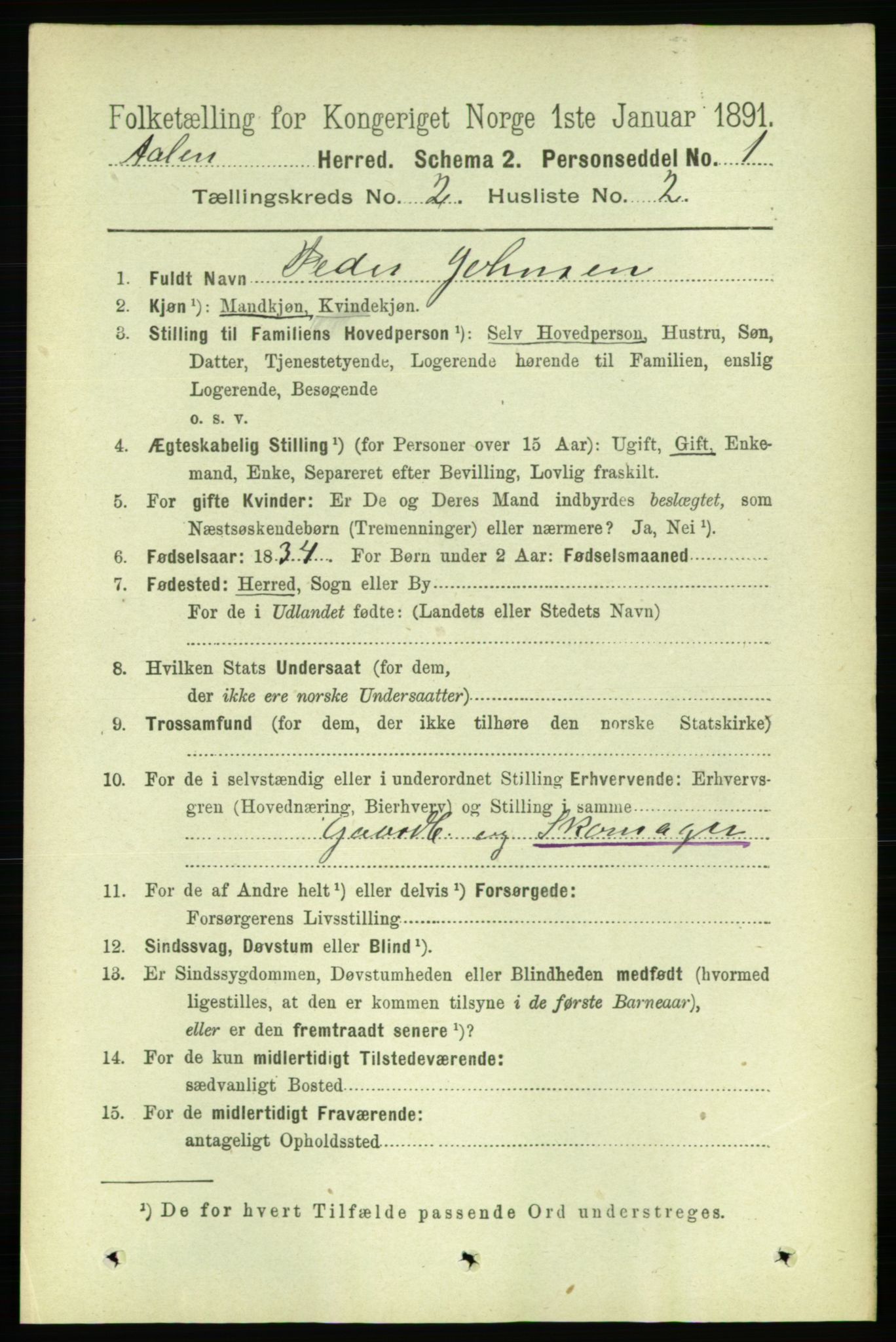 RA, 1891 census for 1644 Ålen, 1891, p. 387