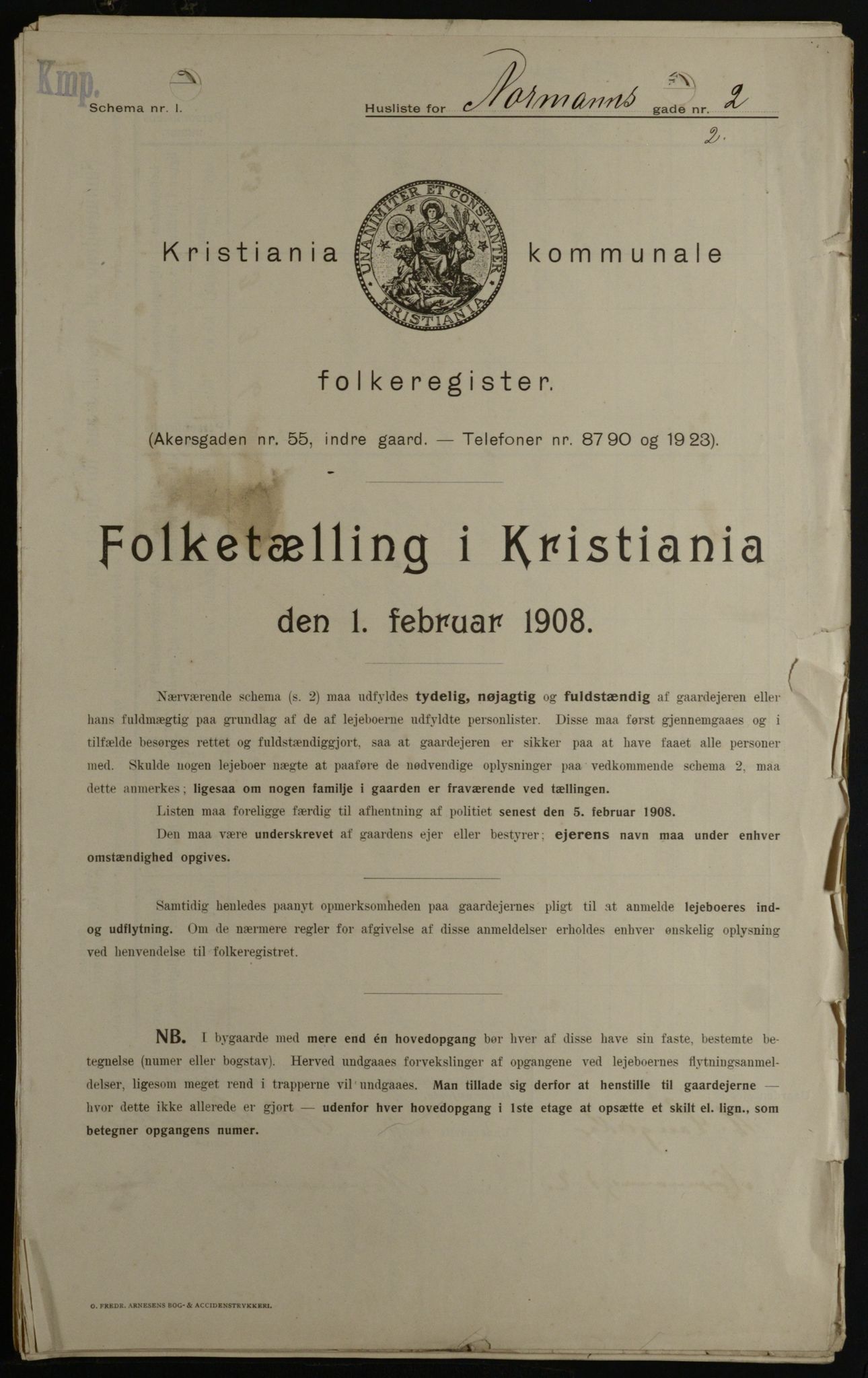 OBA, Municipal Census 1908 for Kristiania, 1908, p. 66001