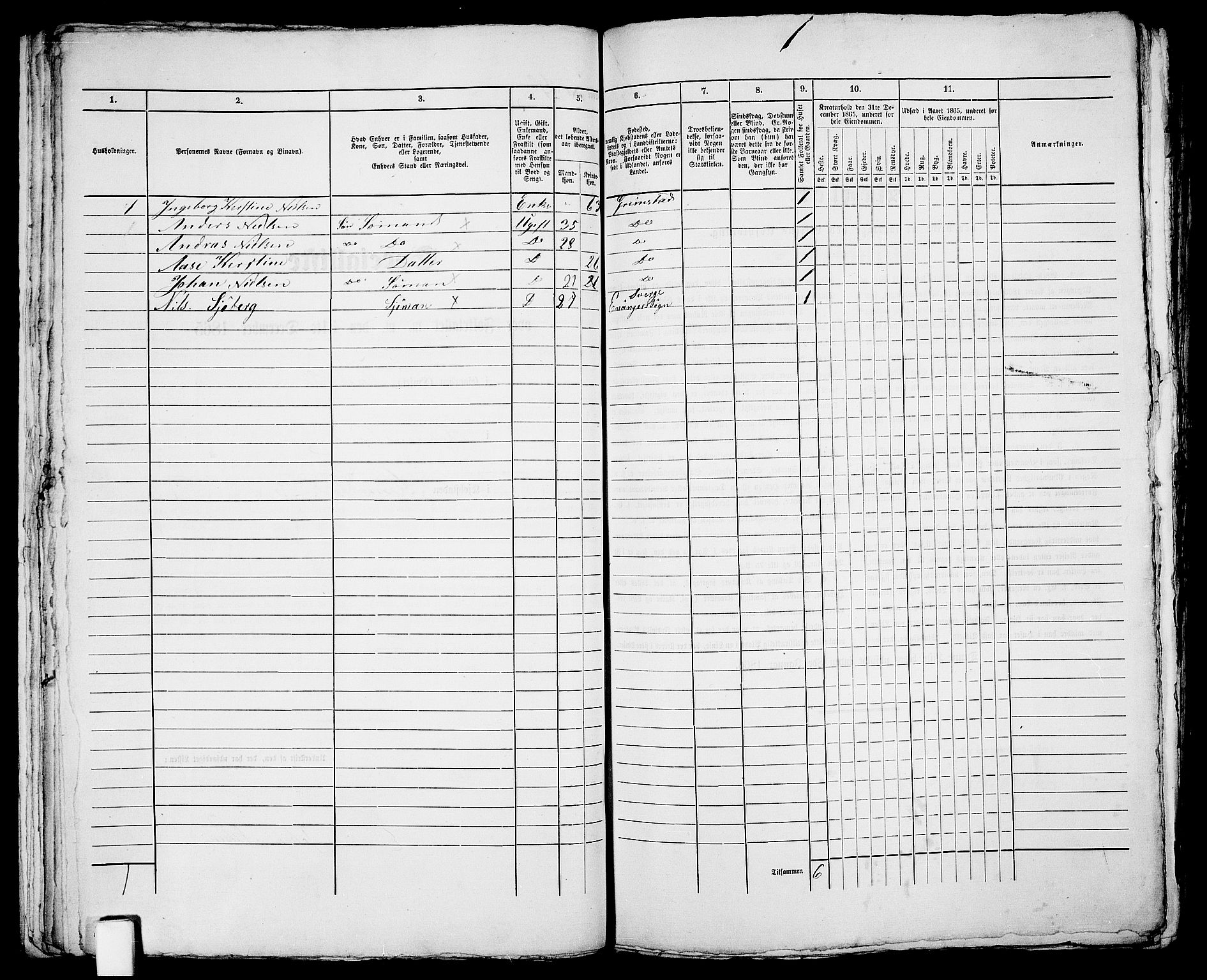 RA, 1865 census for Fjære/Grimstad, 1865, p. 101