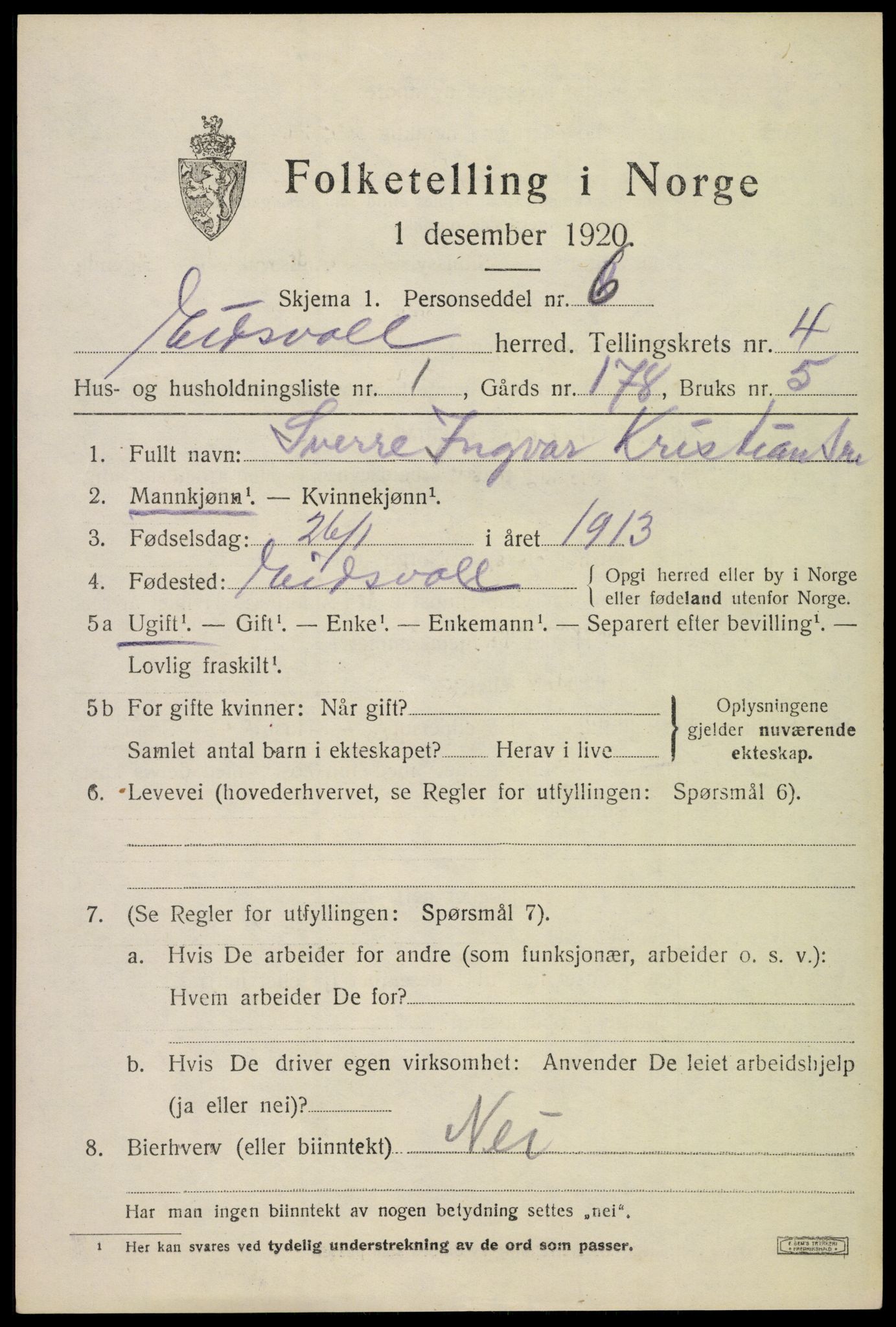 SAO, 1920 census for Eidsvoll, 1920, p. 9071