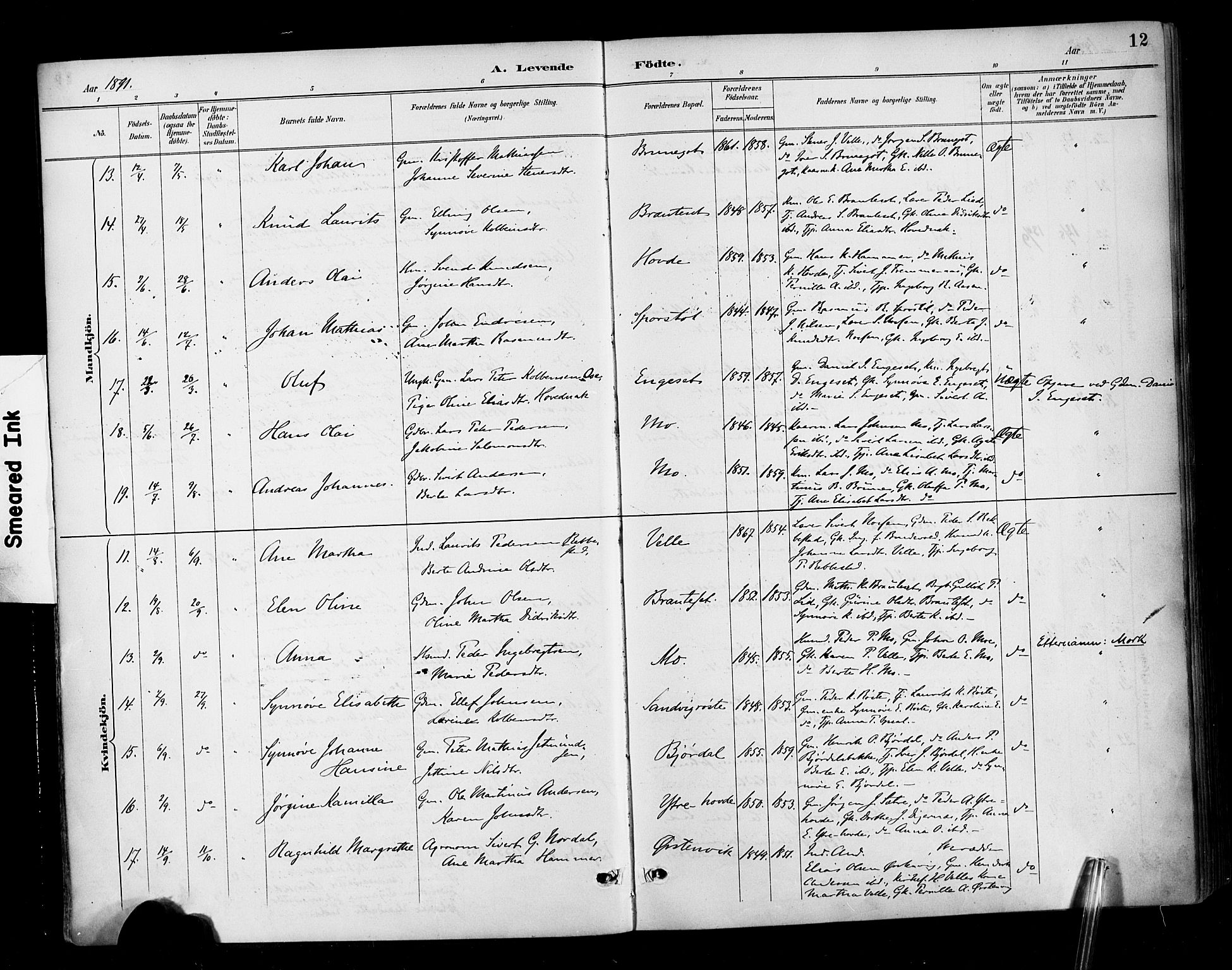 Ministerialprotokoller, klokkerbøker og fødselsregistre - Møre og Romsdal, AV/SAT-A-1454/513/L0177: Parish register (official) no. 513A04, 1890-1906, p. 12