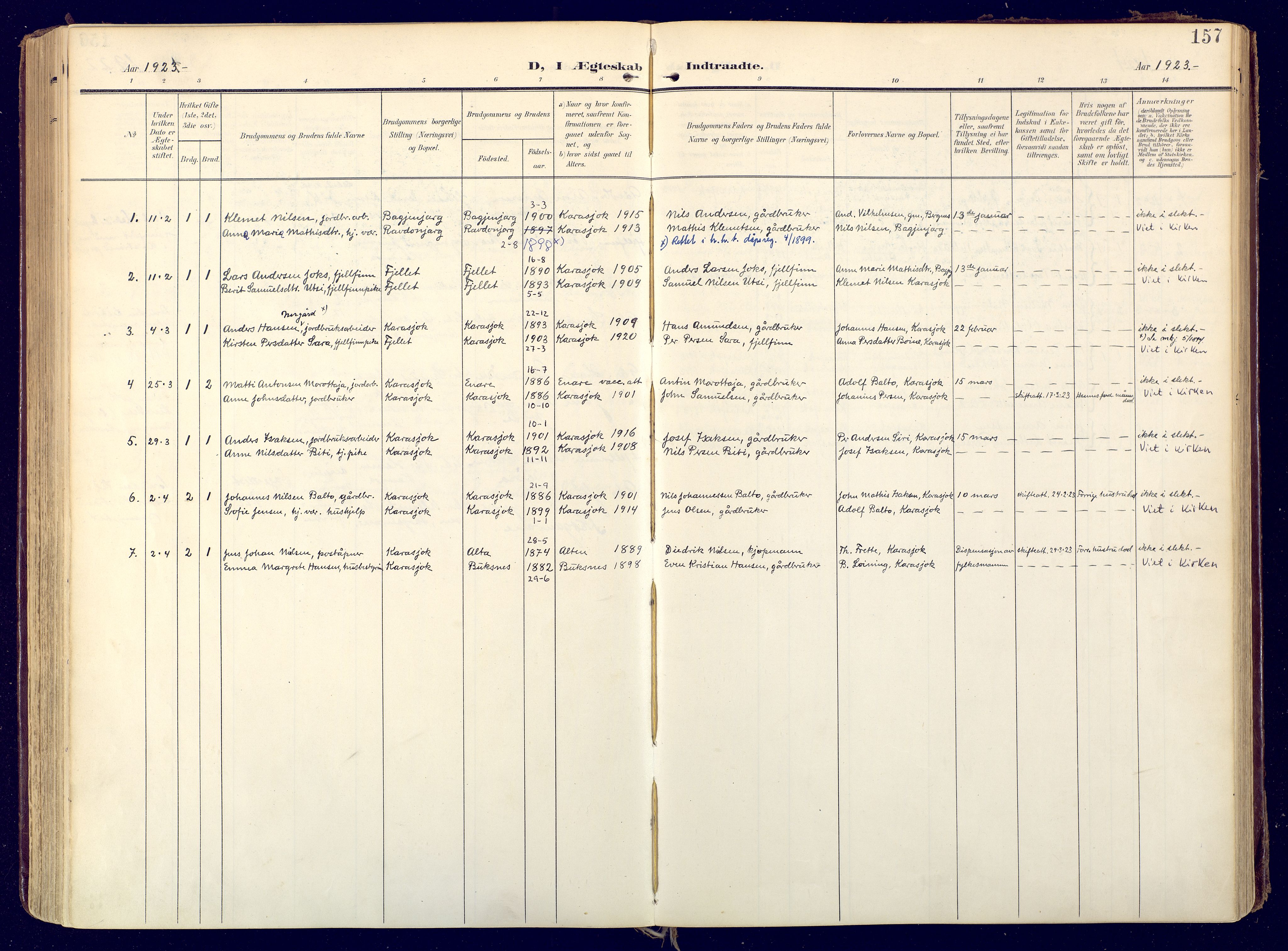 Karasjok sokneprestkontor, SATØ/S-1352/H/Ha: Parish register (official) no. 3, 1907-1926, p. 157
