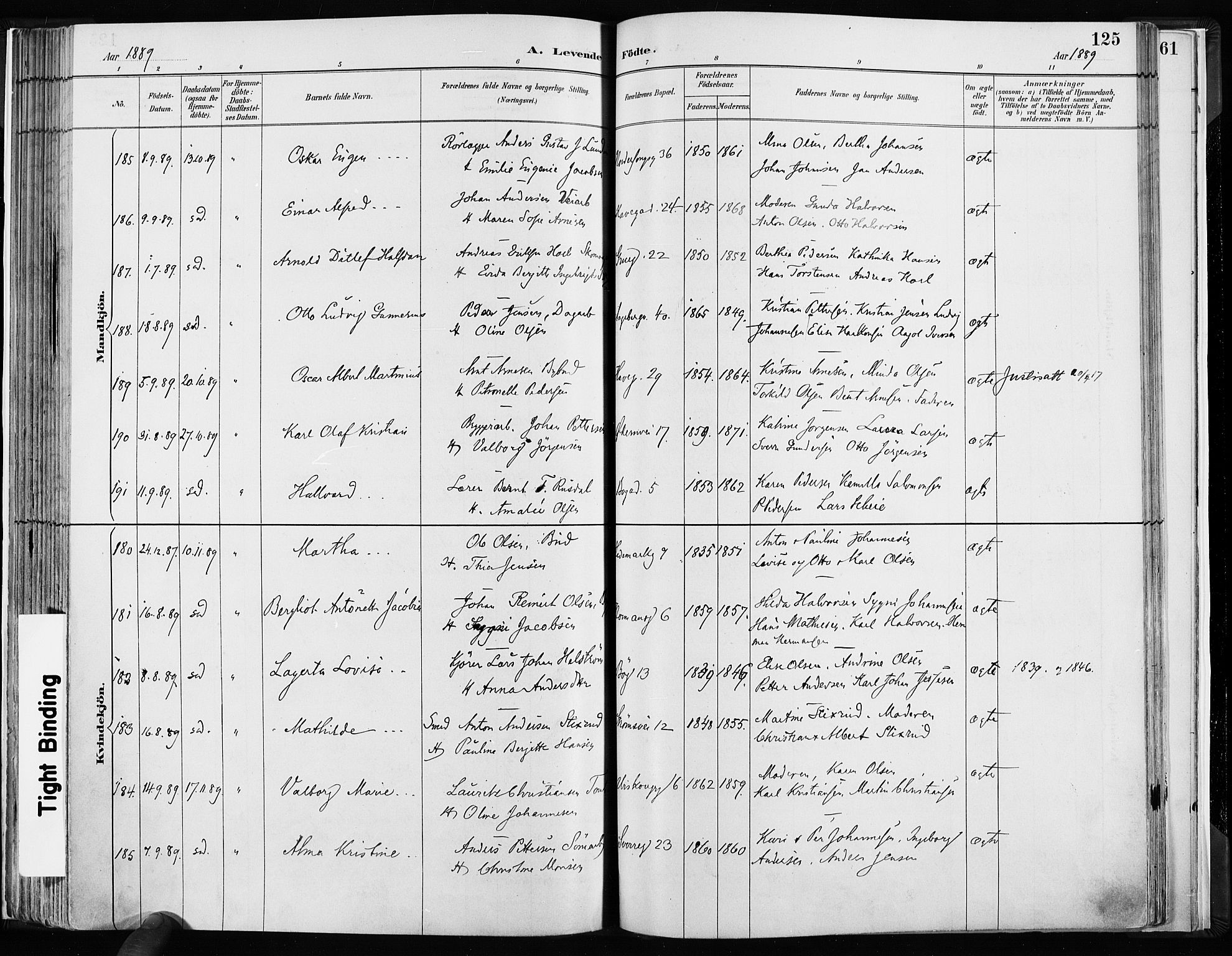 Kampen prestekontor Kirkebøker, AV/SAO-A-10853/F/Fa/L0003: Parish register (official) no. I 3, 1886-1892, p. 125