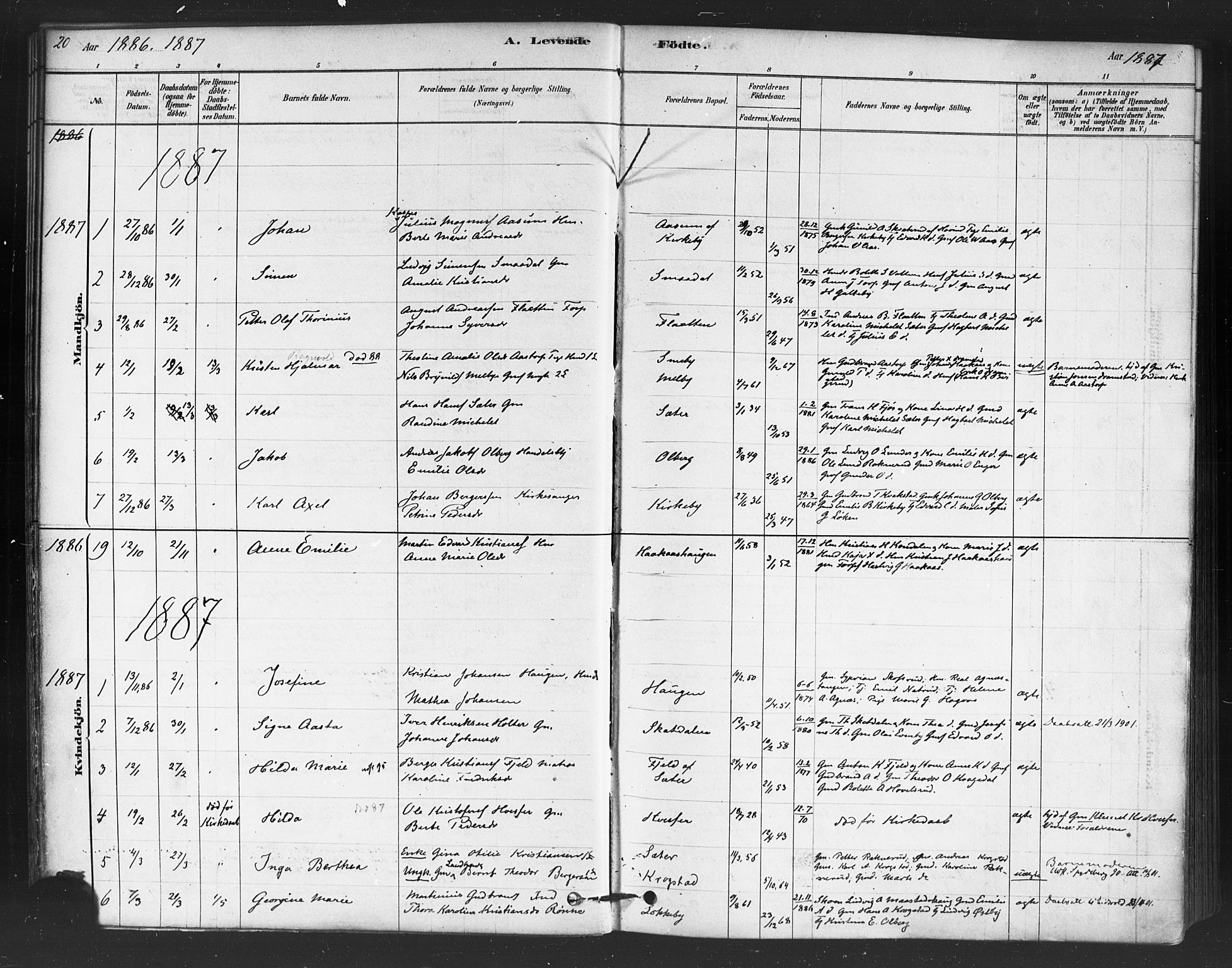 Trøgstad prestekontor Kirkebøker, AV/SAO-A-10925/F/Fb/L0001: Parish register (official) no. II 1, 1878-1902, p. 20