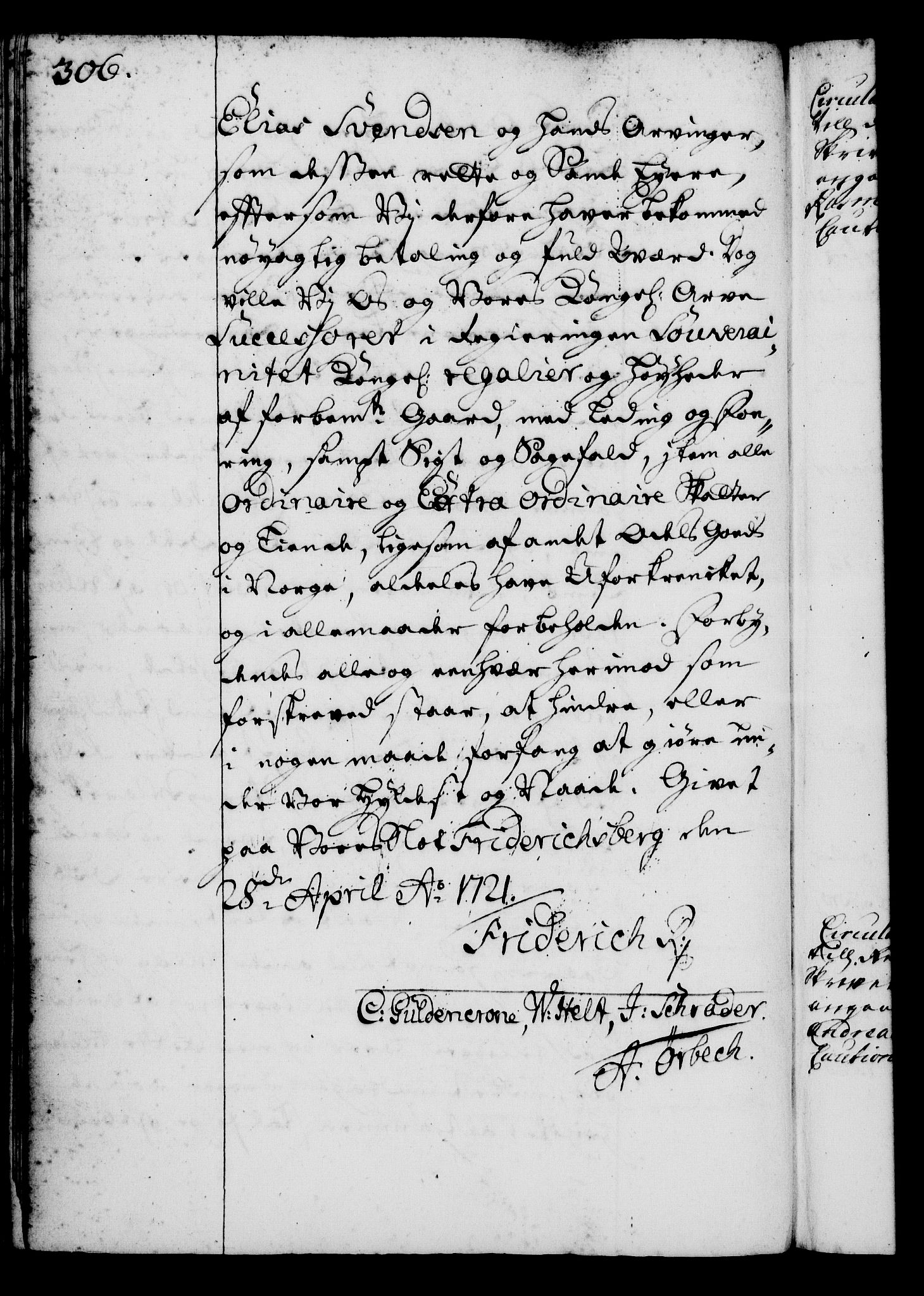 Rentekammeret, Kammerkanselliet, RA/EA-3111/G/Gg/Gga/L0001: Norsk ekspedisjonsprotokoll med register (merket RK 53.1), 1720-1723, p. 306