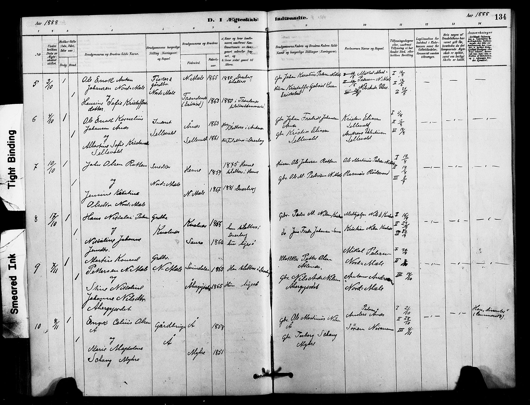 Ministerialprotokoller, klokkerbøker og fødselsregistre - Nordland, AV/SAT-A-1459/897/L1399: Parish register (official) no. 897C06, 1881-1896, p. 134