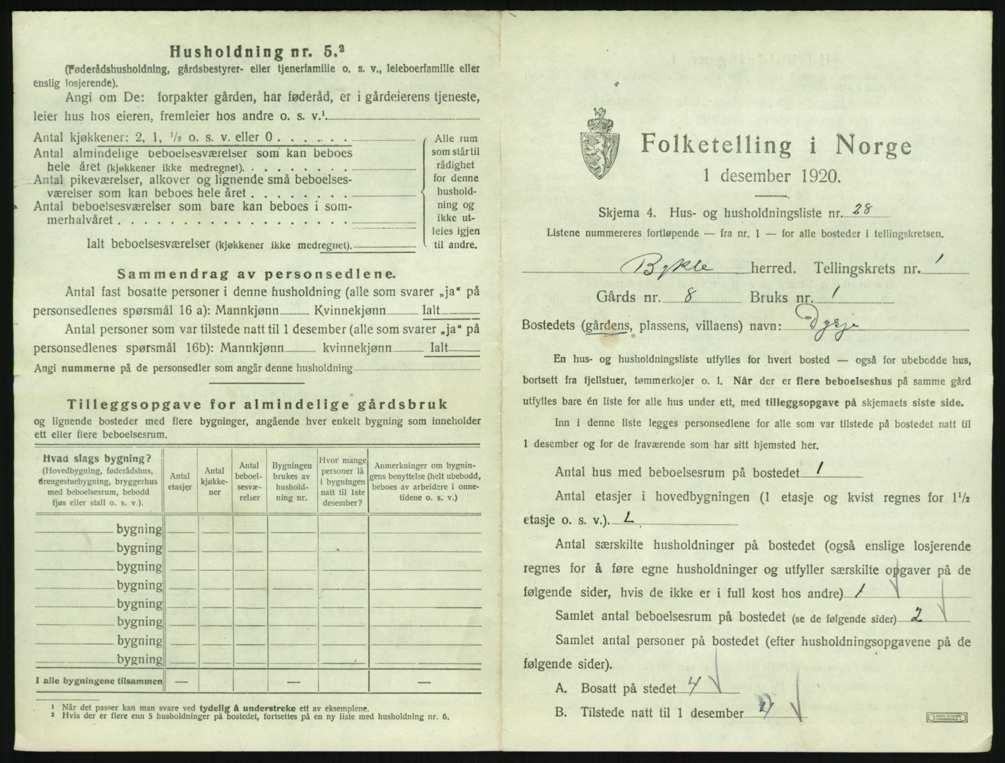 SAK, 1920 census for Bykle, 1920, p. 75