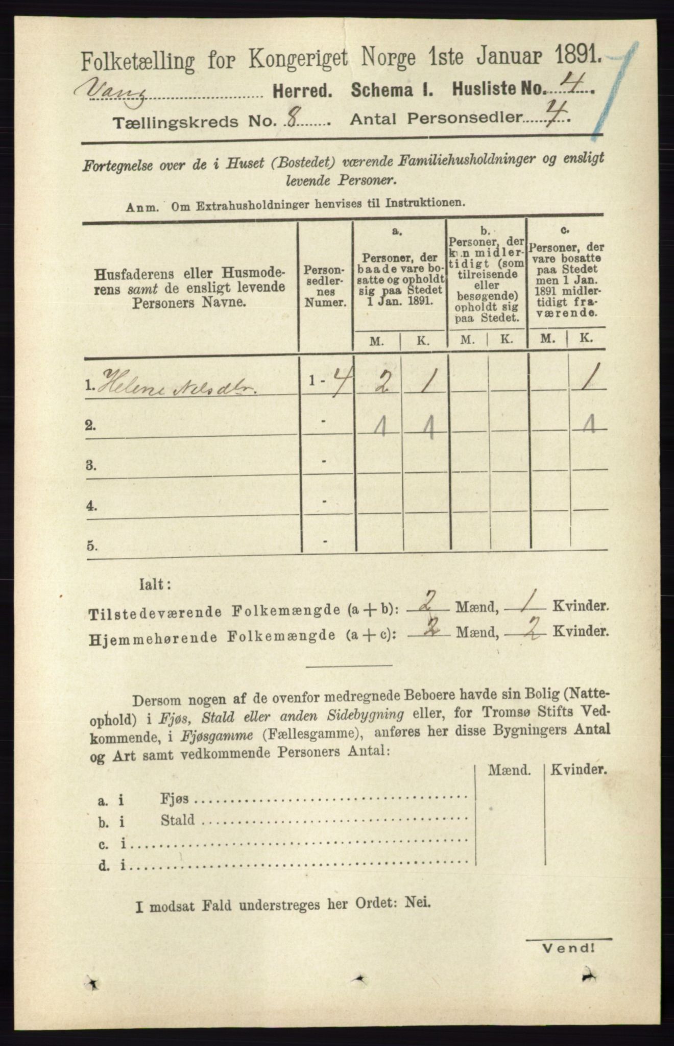 RA, 1891 census for 0414 Vang, 1891, p. 5537