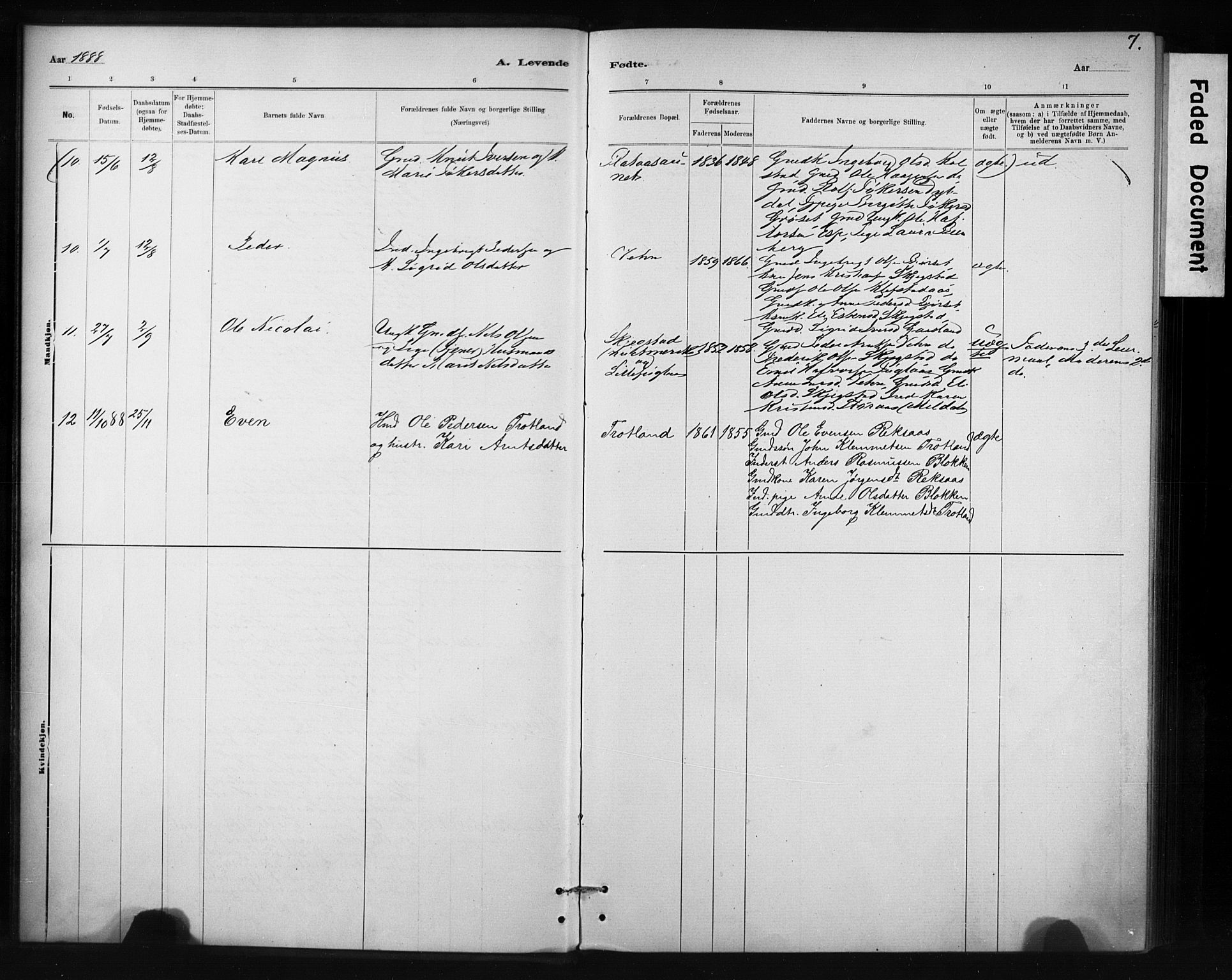 Ministerialprotokoller, klokkerbøker og fødselsregistre - Sør-Trøndelag, AV/SAT-A-1456/694/L1127: Parish register (official) no. 694A01, 1887-1905, p. 7