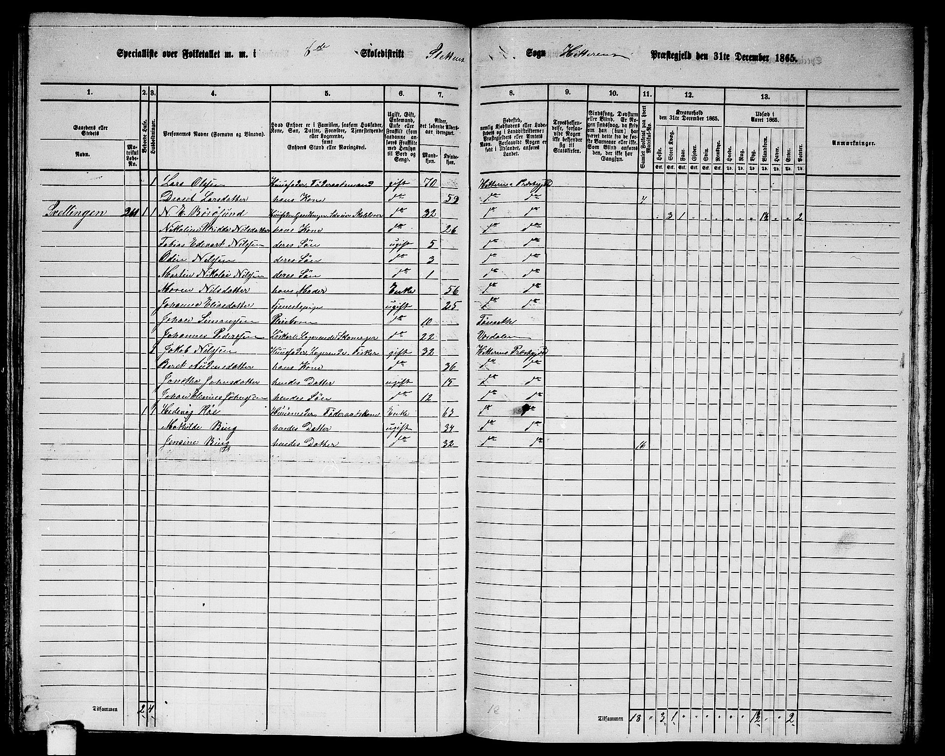 RA, 1865 census for Hitra, 1865, p. 202