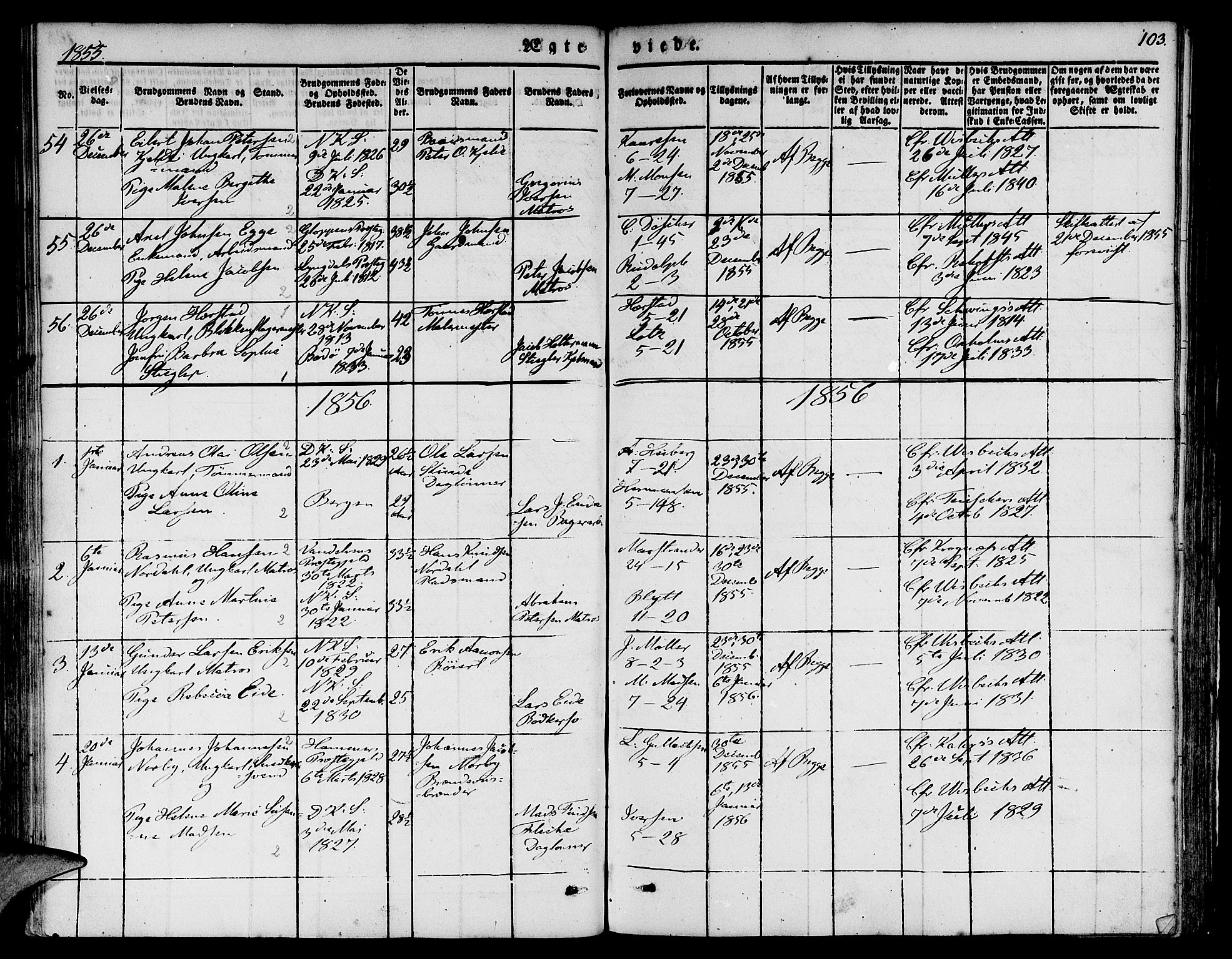 Nykirken Sokneprestembete, SAB/A-77101/H/Hab: Parish register (copy) no. D 1, 1832-1867, p. 103