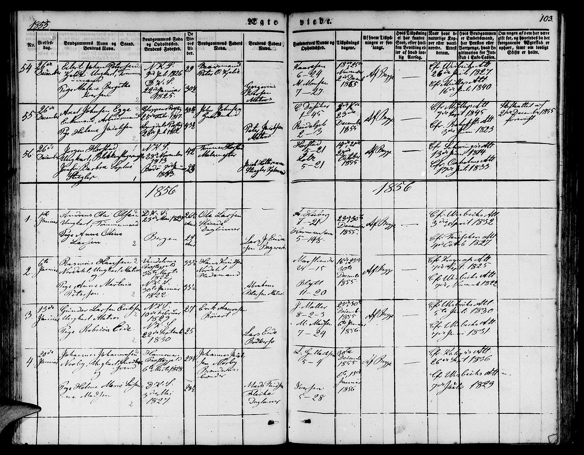 Nykirken Sokneprestembete, AV/SAB-A-77101/H/Hab: Parish register (copy) no. D 1, 1832-1867, p. 103