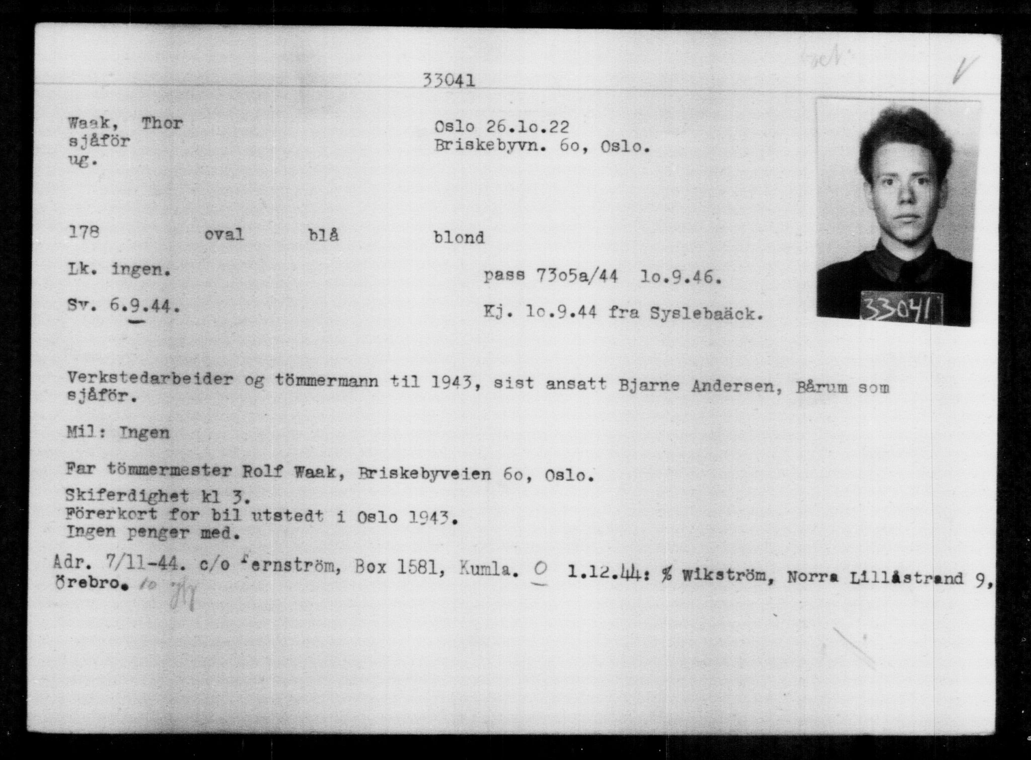 Utenriksstasjonene, Legasjonen i Stockholm, Flyktningkontoret, AV/RA-S-6753/V/Va/L0013: Kjesäterkartoteket, flyktninger med registreringsnr. 31500-34731, 1940-1945, p. 1615